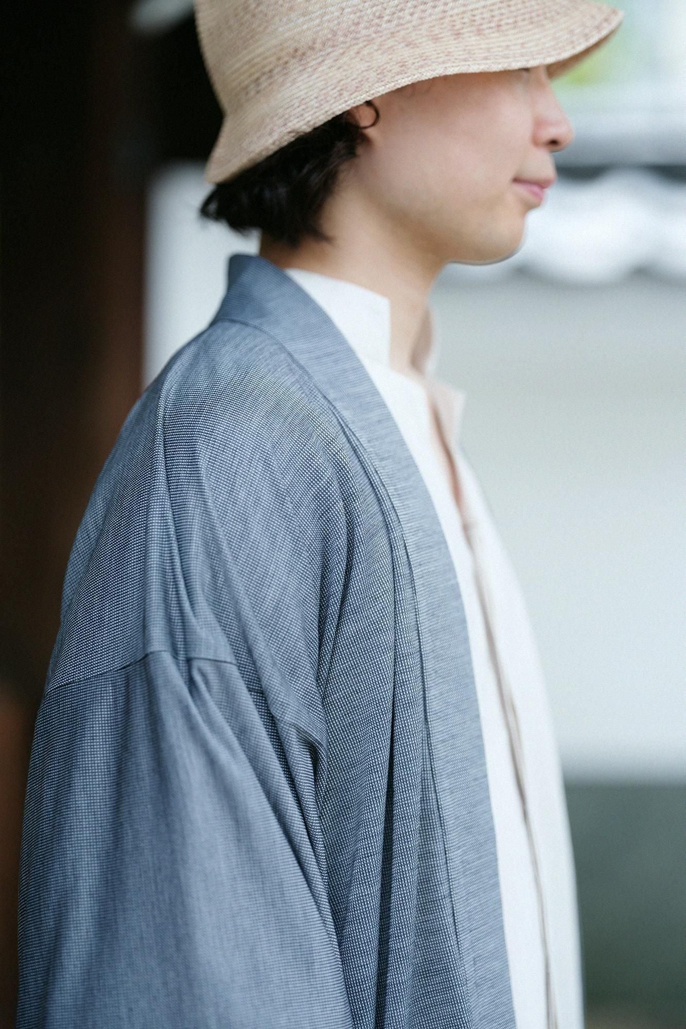 Meriyasu袢纏 長袖外套中長單層/鐵灰色