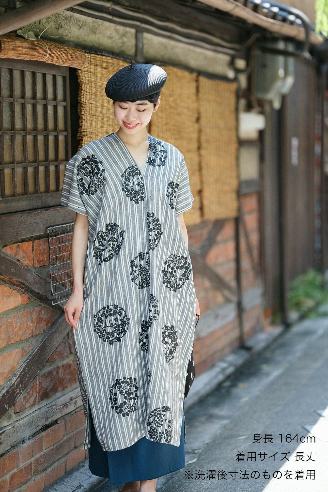Linen Rectangular Dress Split Joint / Harumaru Pattern Scattered and Blank