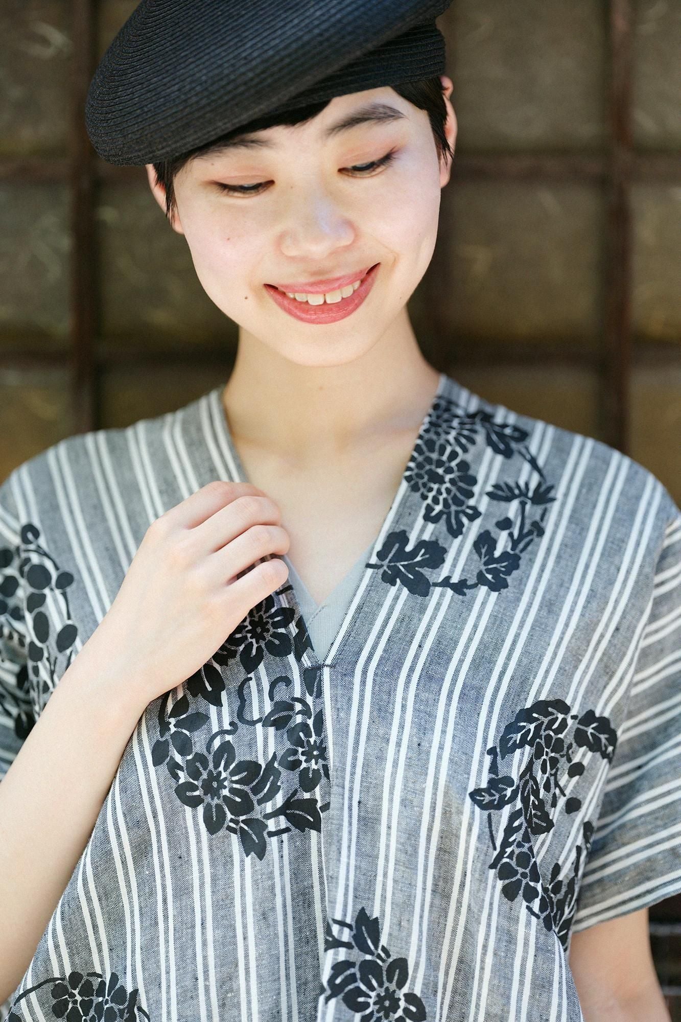 Linen Rectangular Dress Split Joint / Harumaru Pattern Scattered and Blank