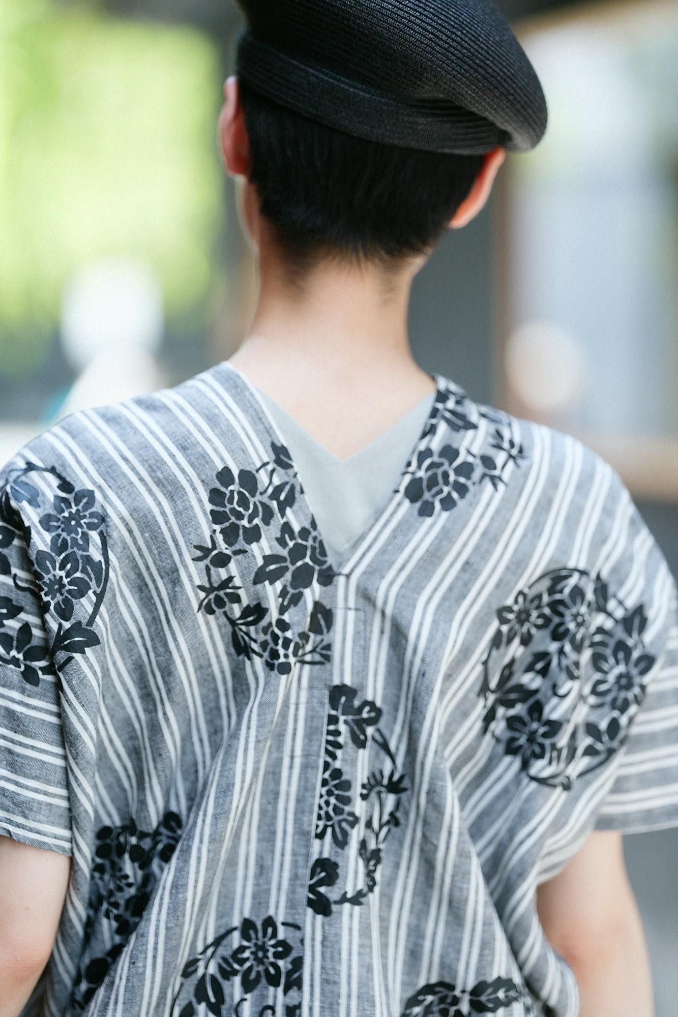 Linen Rectangular Dress Split Joint / Harumaru Pattern Scattered and Blank