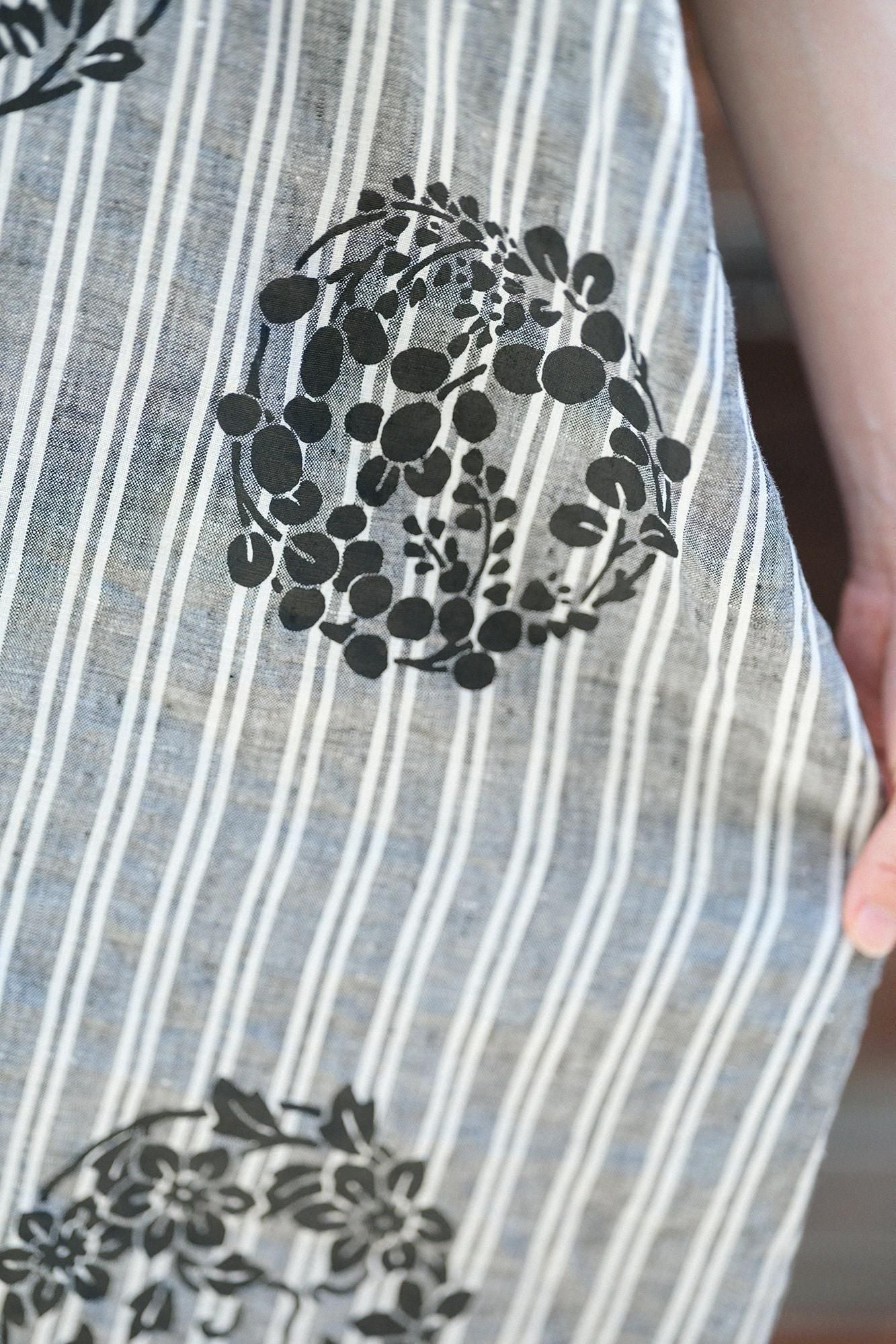 Linen Rectangular Dress Split Joint / Harumaru Pattern Scattered and Blank