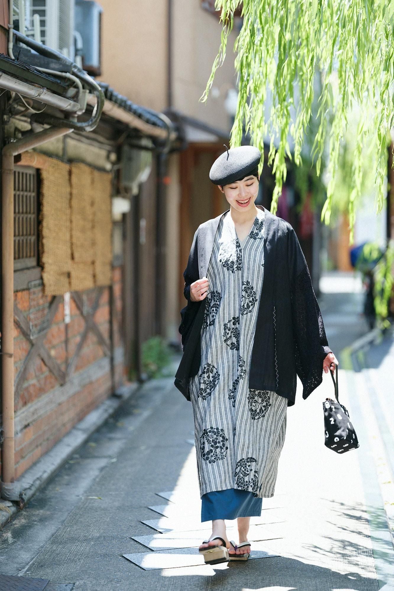 Linen Rectangular Dress Split Joint / Harumaru Pattern Scattered and Blank