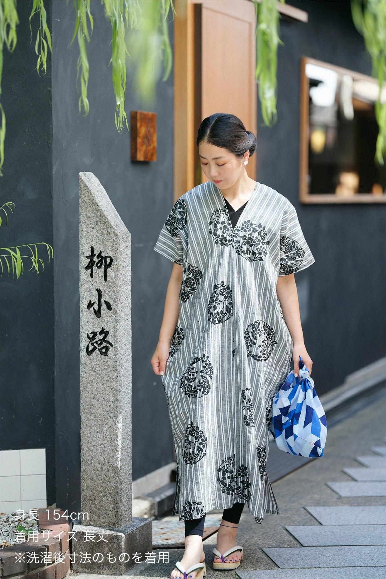 마 직사각형 원피스 후타츠미(후타츠미)/하나마루 문양 치라시