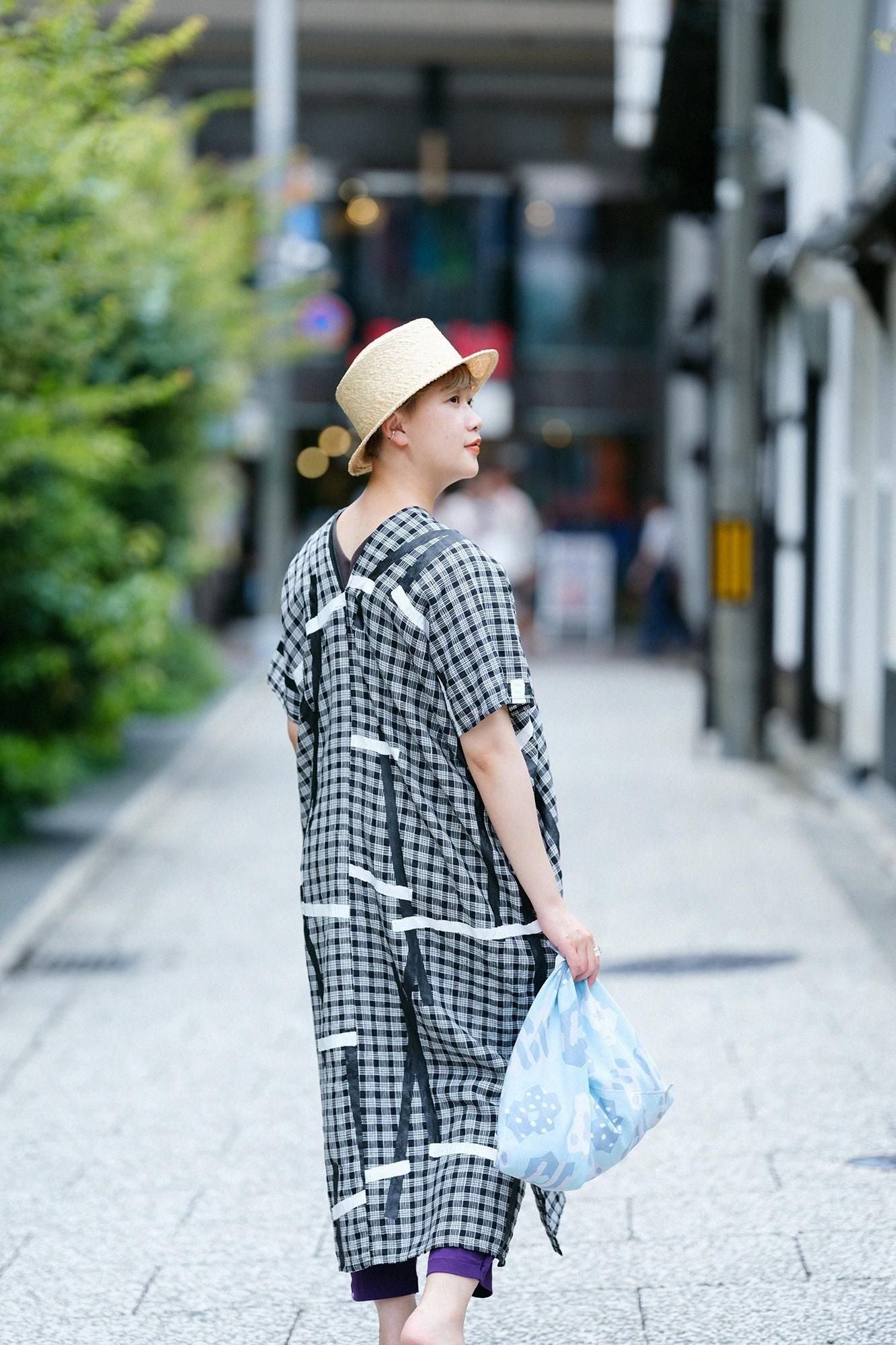 拼接麻 長方形洋裝) /鳶