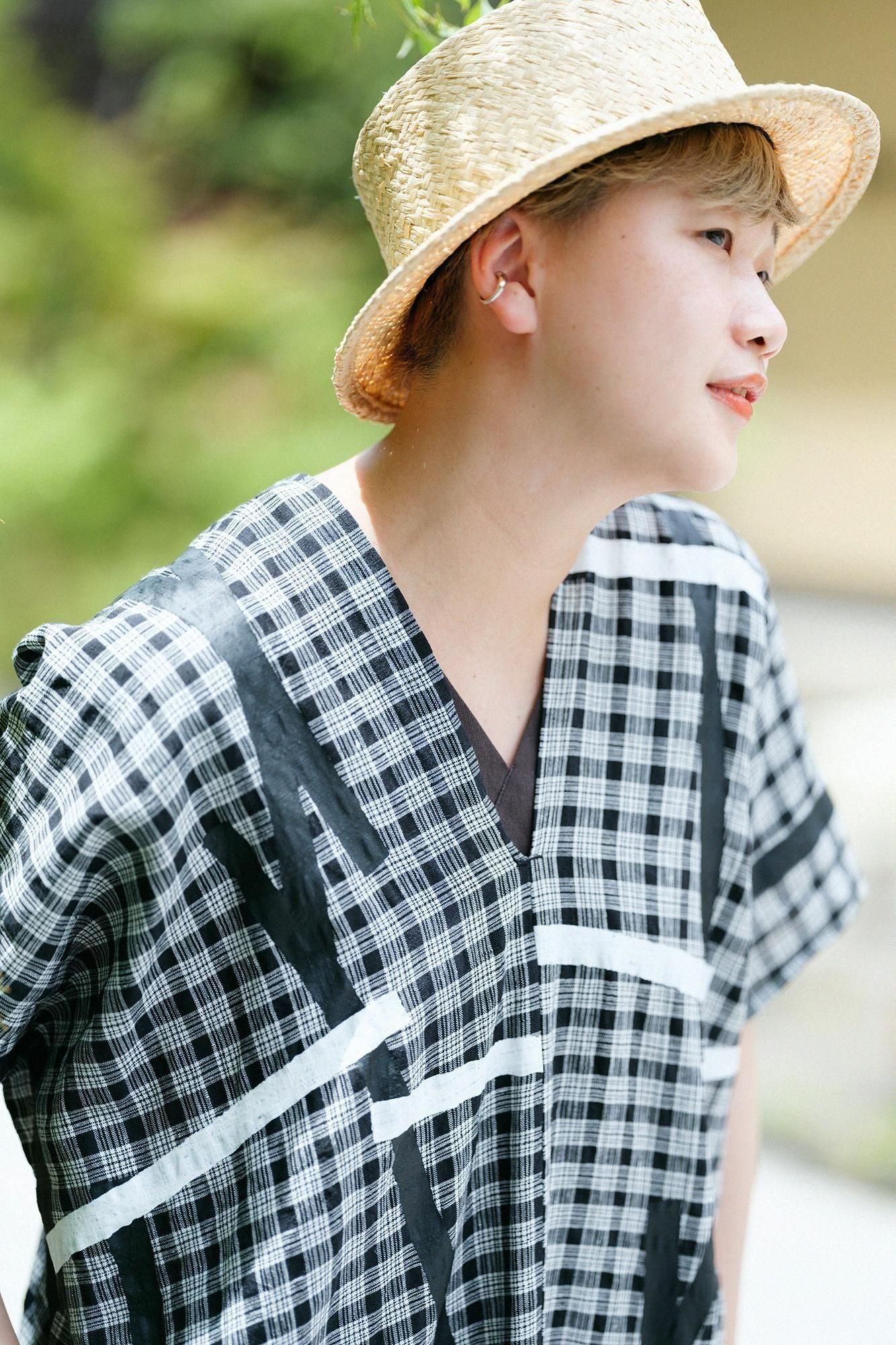 拼接麻 長方形洋裝) /鳶