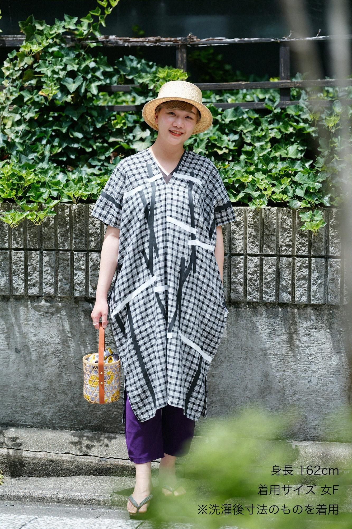 拼接麻 長方形洋裝) /鳶