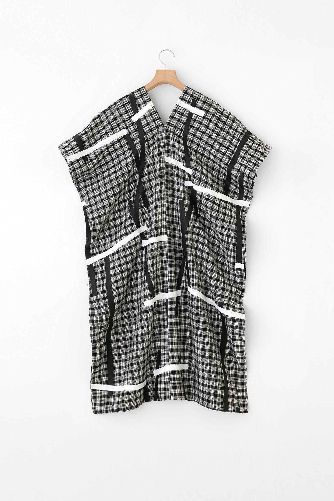 拼接麻 長方形洋裝) /鳶