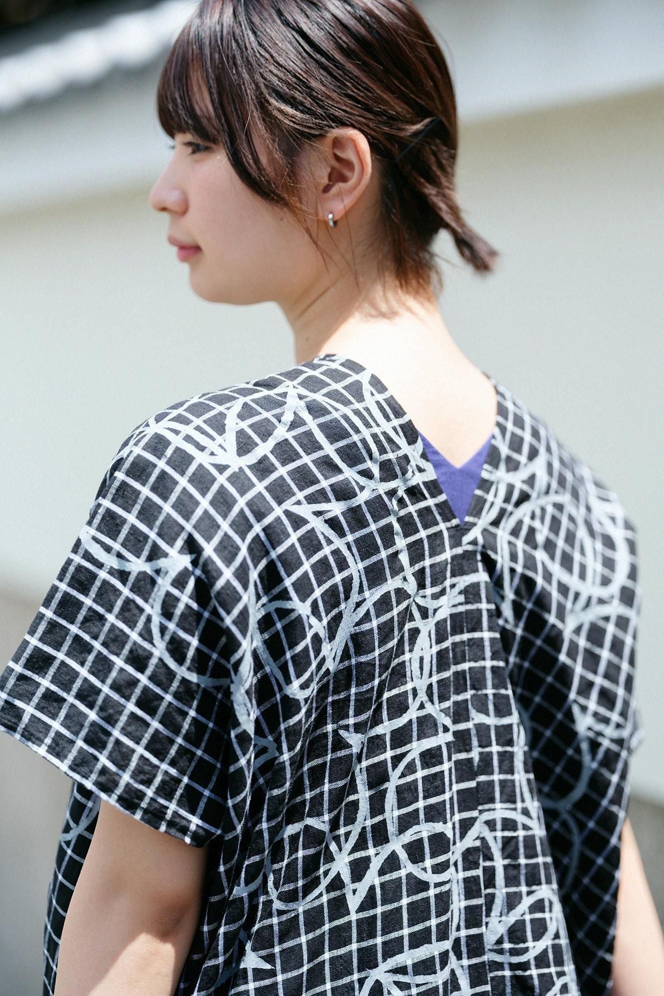 拼接麻 長方形洋裝)/四葉草和留白