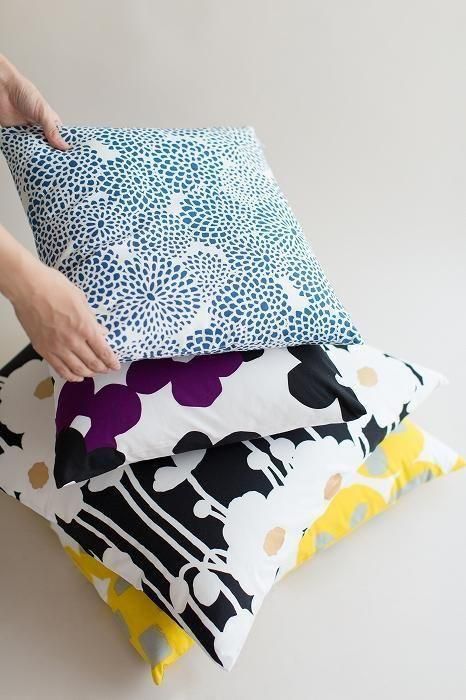 平織り21番手 クッション(座布団)カバー/菊づくし 鳥の子色【※お届けに約3週間】