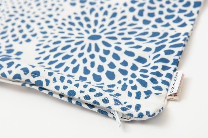 平織り21番手 クッション(座布団)カバー/菊づくし 鳥の子色【※お届けに約3週間】