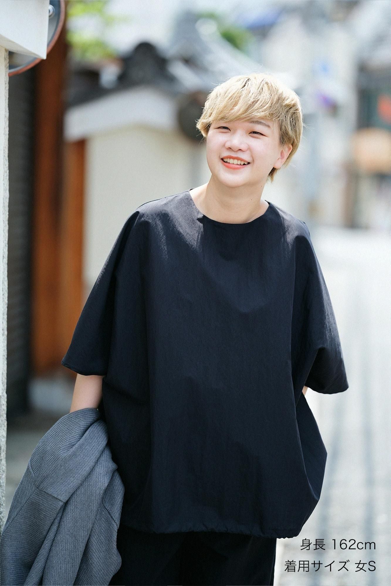 Baumwoll-Nylon-Dolman-Ärmel-Largo-Tunika/Schwarz