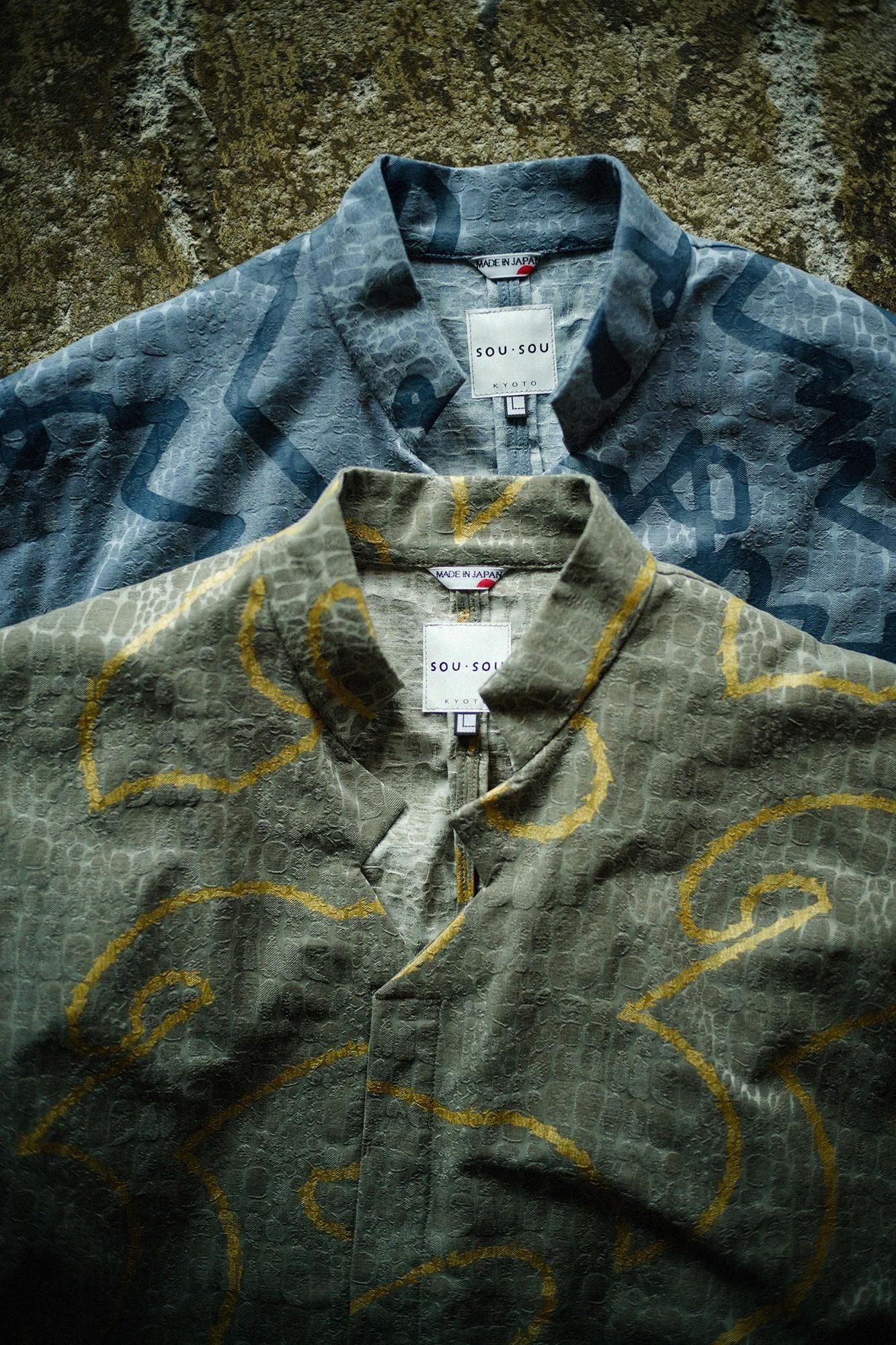 Snake-spotted Shinshu Kimono Sleeve Blouse / Many Waves