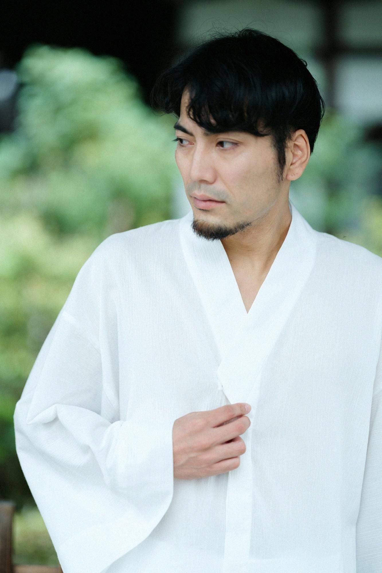 高島縮棉 20/20寬袖襯衣/白色