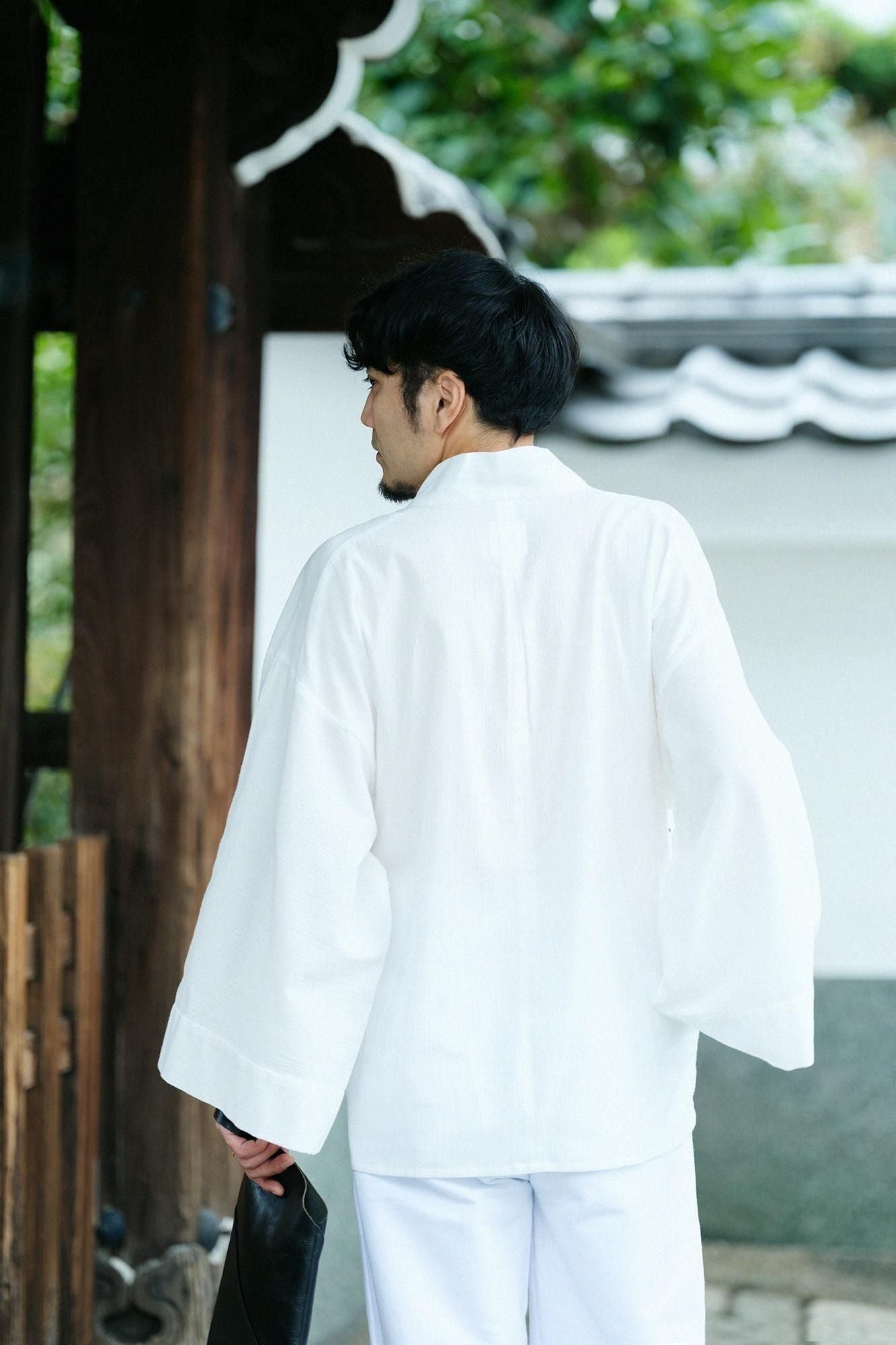 高島縮棉 20/20寬袖襯衣/白色