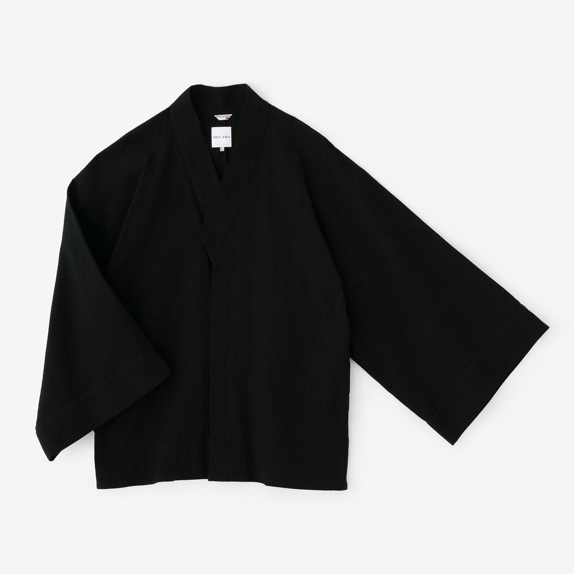 高島縮棉 20/20寬袖襯衣/黑色