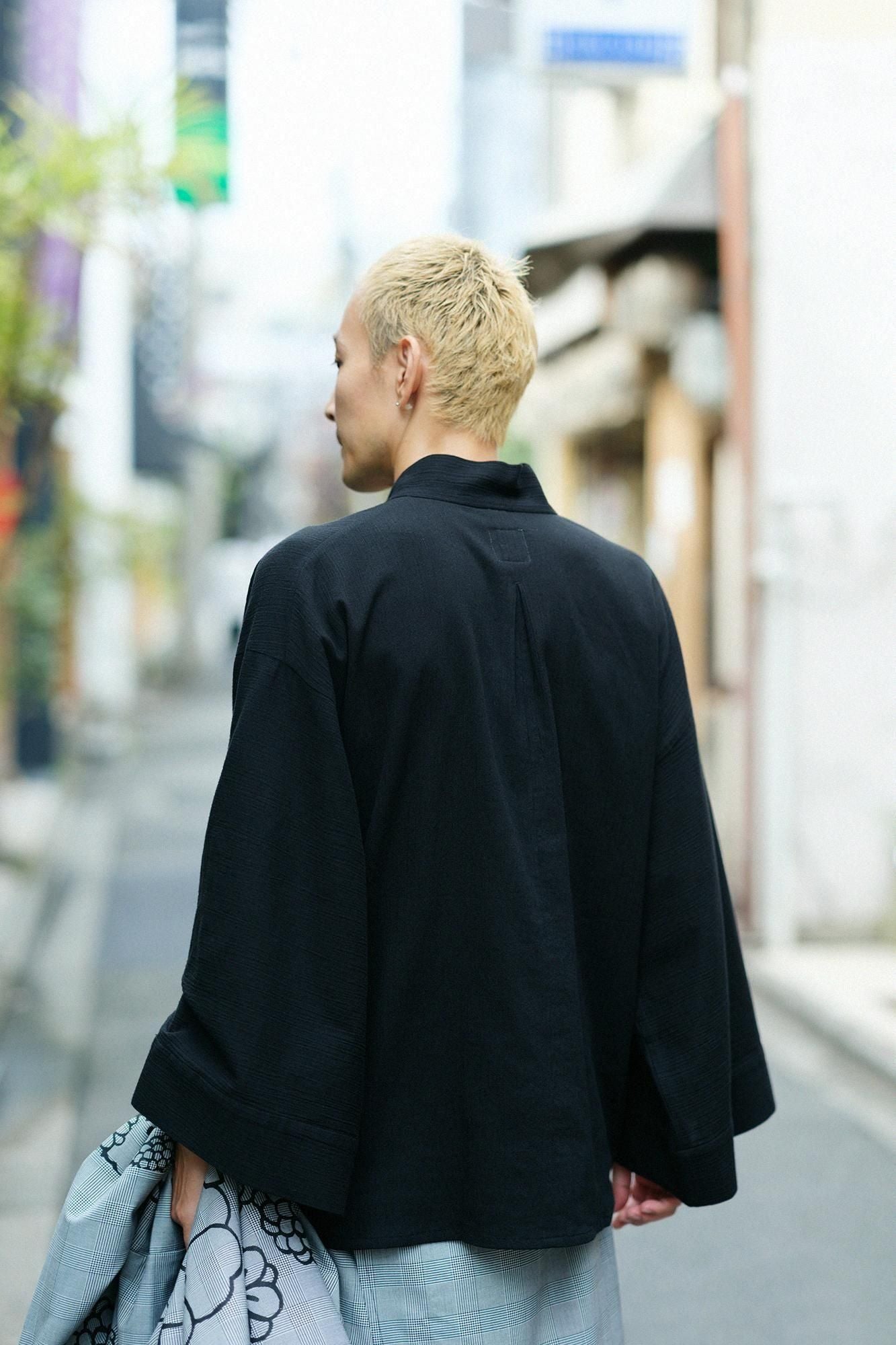 高島縮棉 20/20寬袖襯衣/黑色