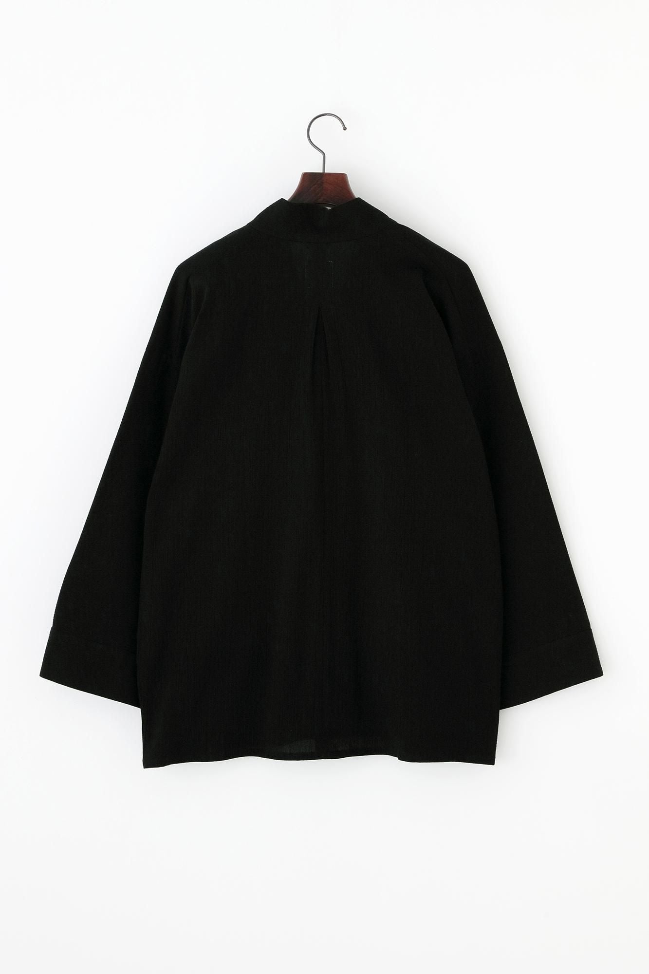 高島縮棉 20/20寬袖襯衣/黑色