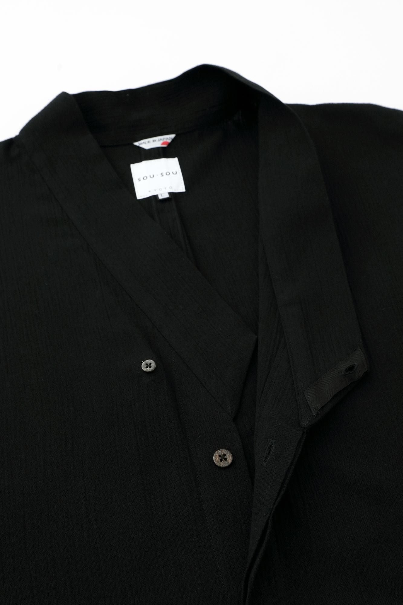 高島縮棉 20/20寬袖襯衣/黑色