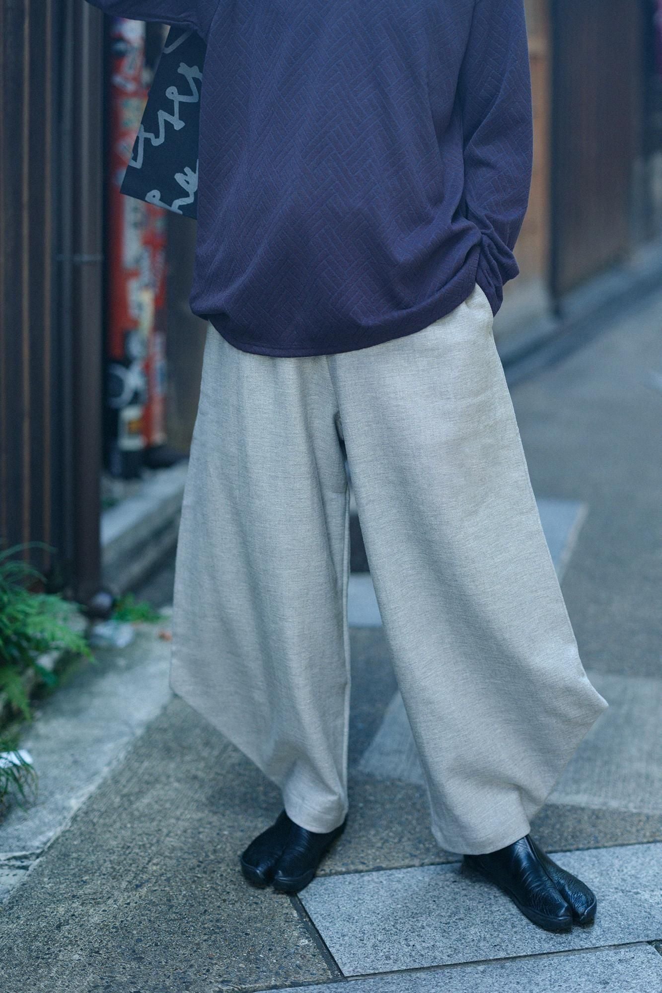 伸 斜紋織 闊腿褲 穩/銀灰色