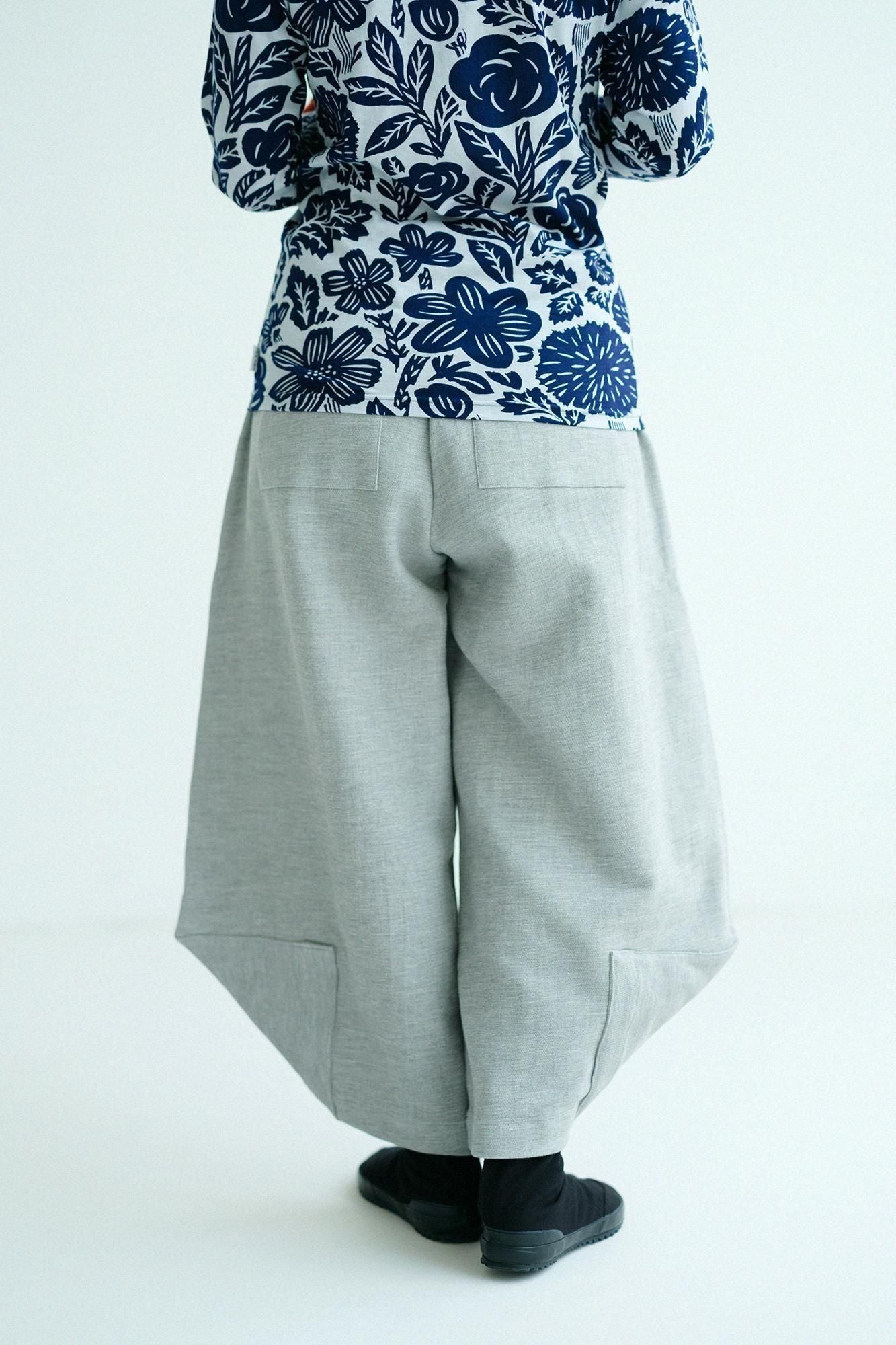 伸 斜紋織 闊腿褲 穩/銀灰色