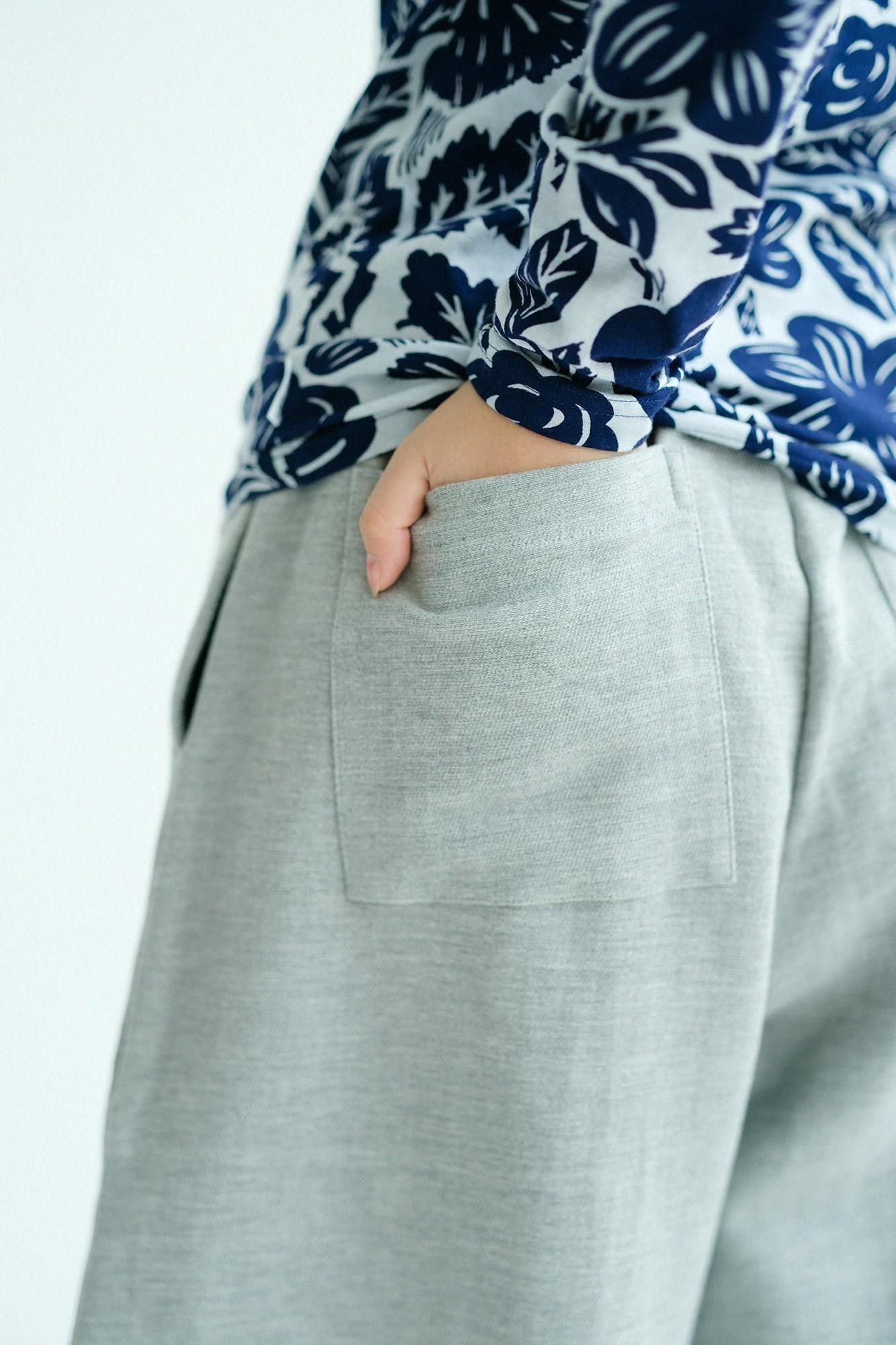 伸 斜紋織 闊腿褲 穩/銀灰色