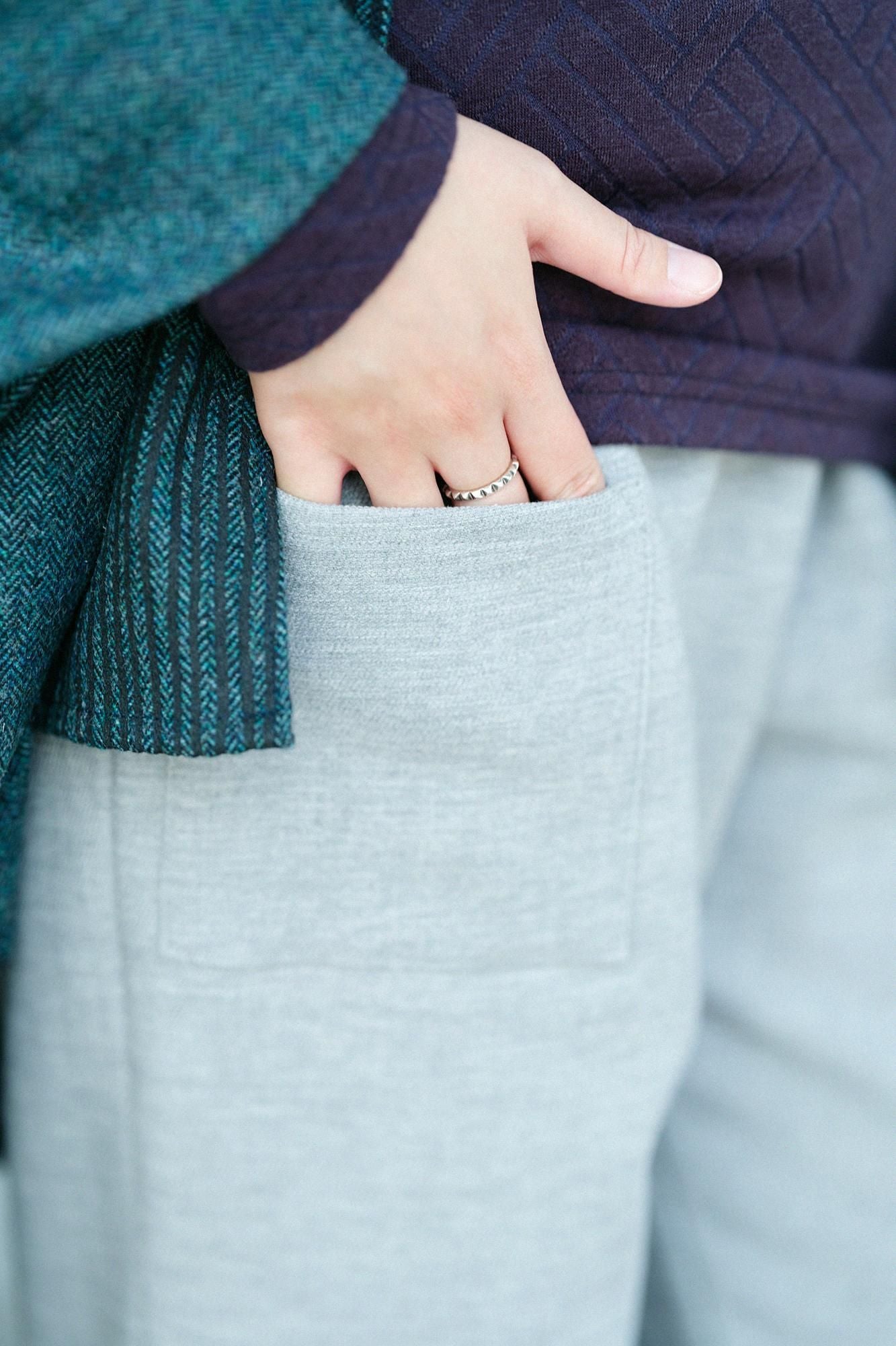 伸斜紋織工人褲/銀灰色