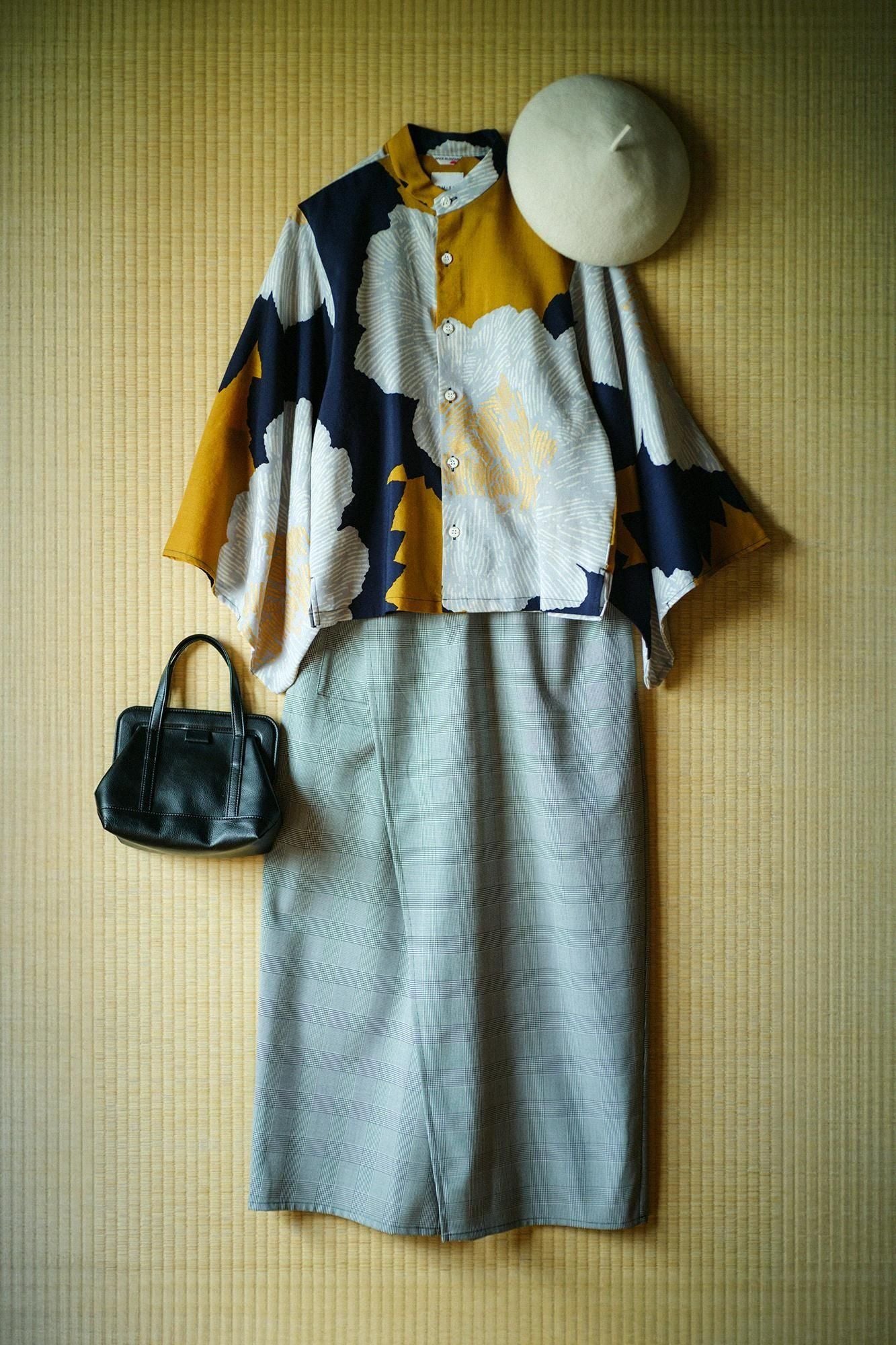 千鳥格紋織和服褲裝深灰色