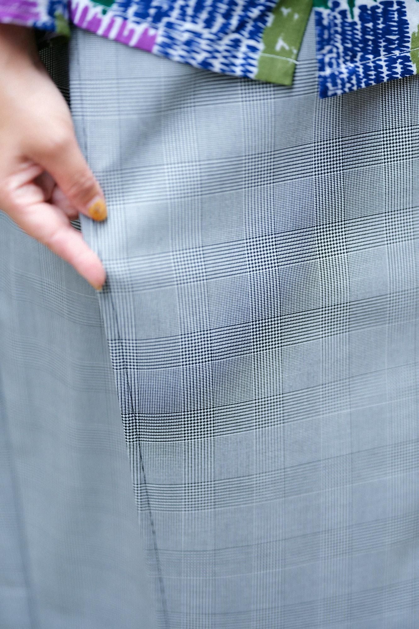 千鳥格紋織和服褲裝深灰色