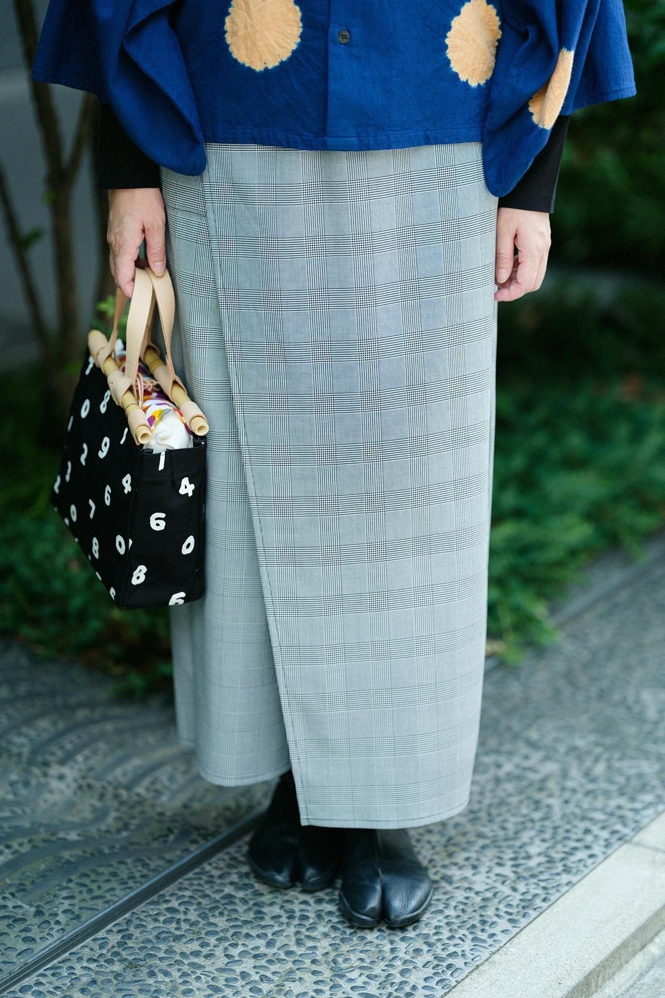 千鳥格紋織和服褲裝深灰色