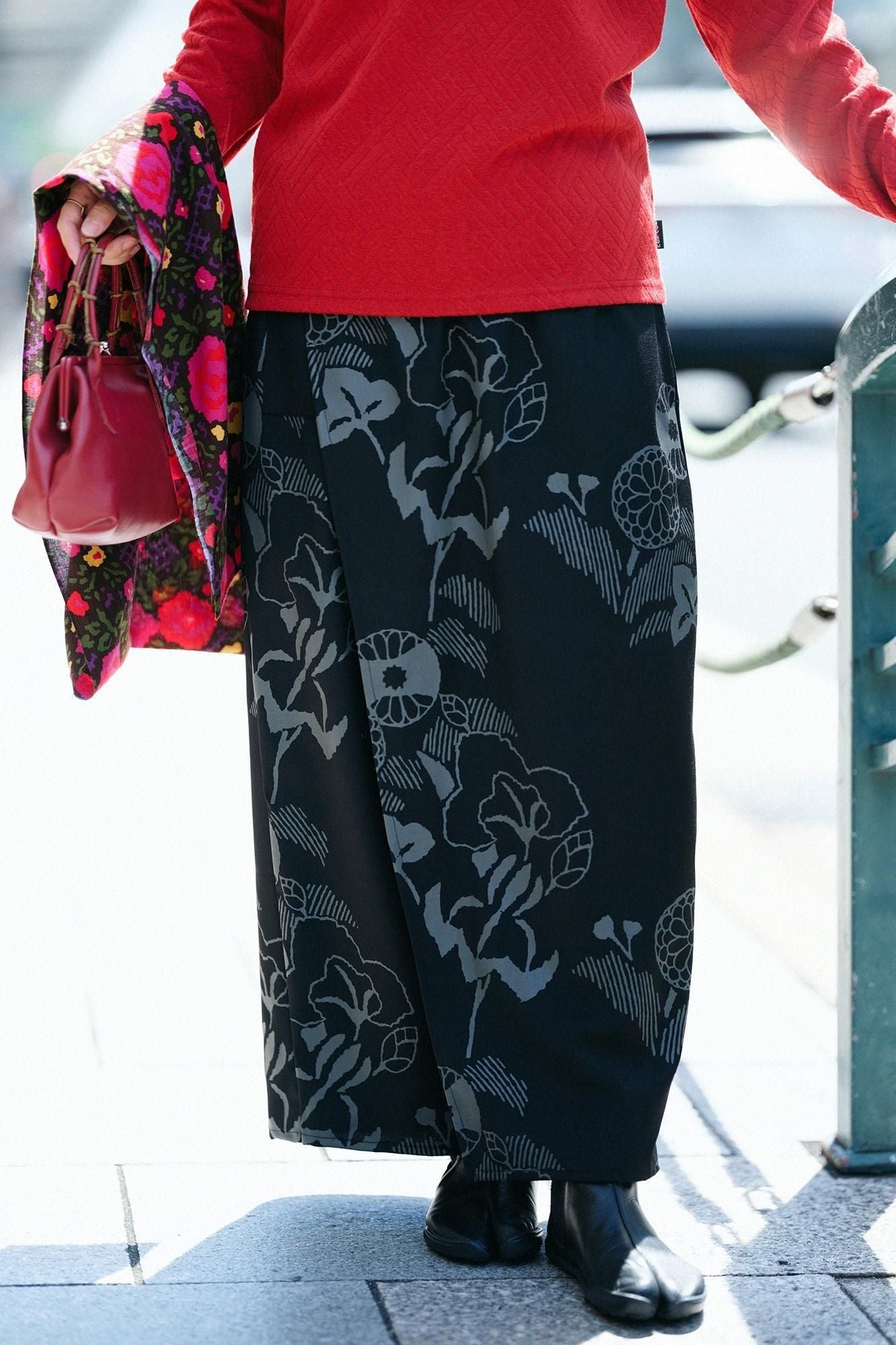 Merino Wool Twill Weave Wrap Hakama Pants / Yamafuuga Black