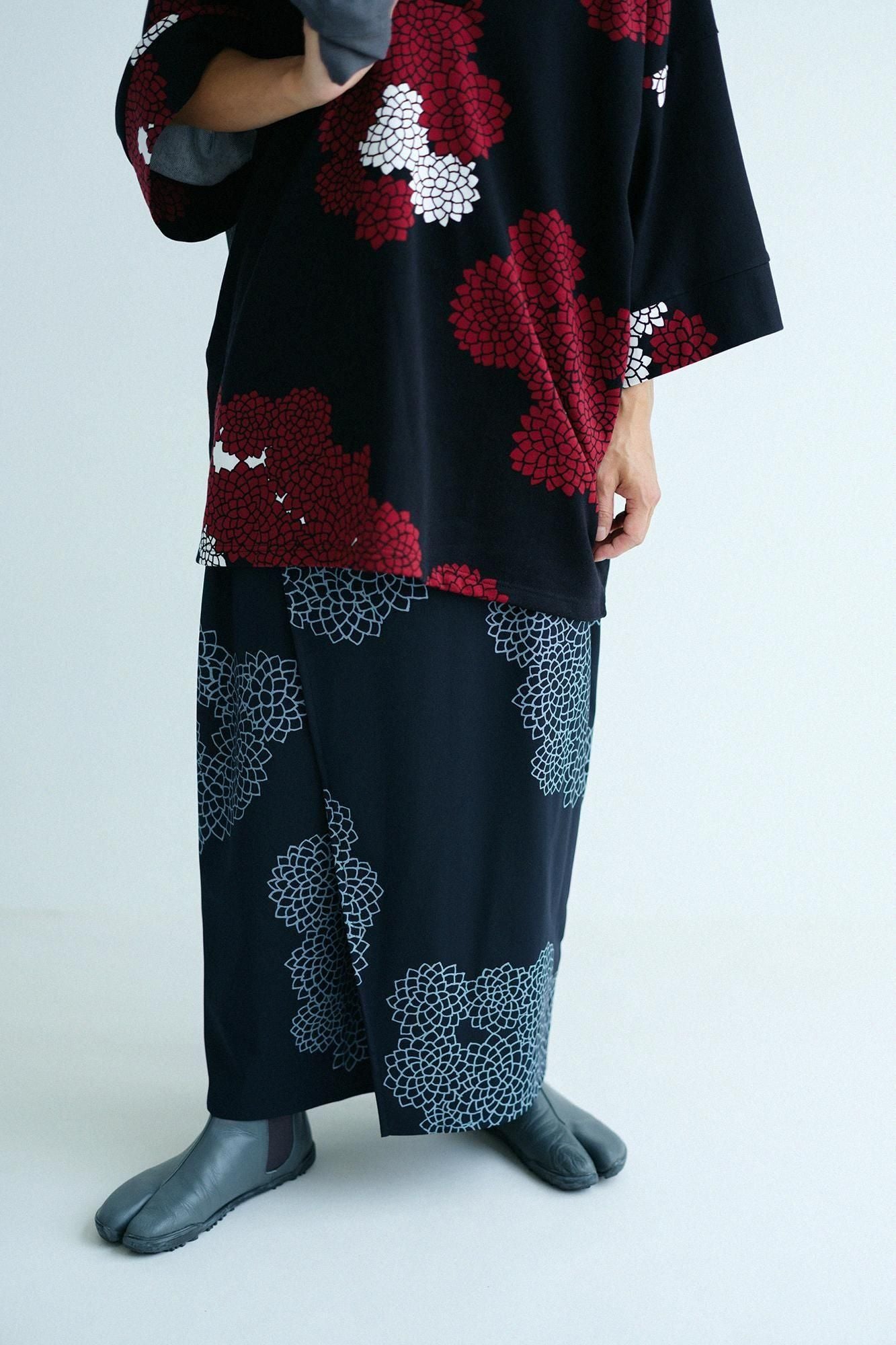 美麗諾羊毛 斜紋織 和服褲裝/雲間菊 暗藍色