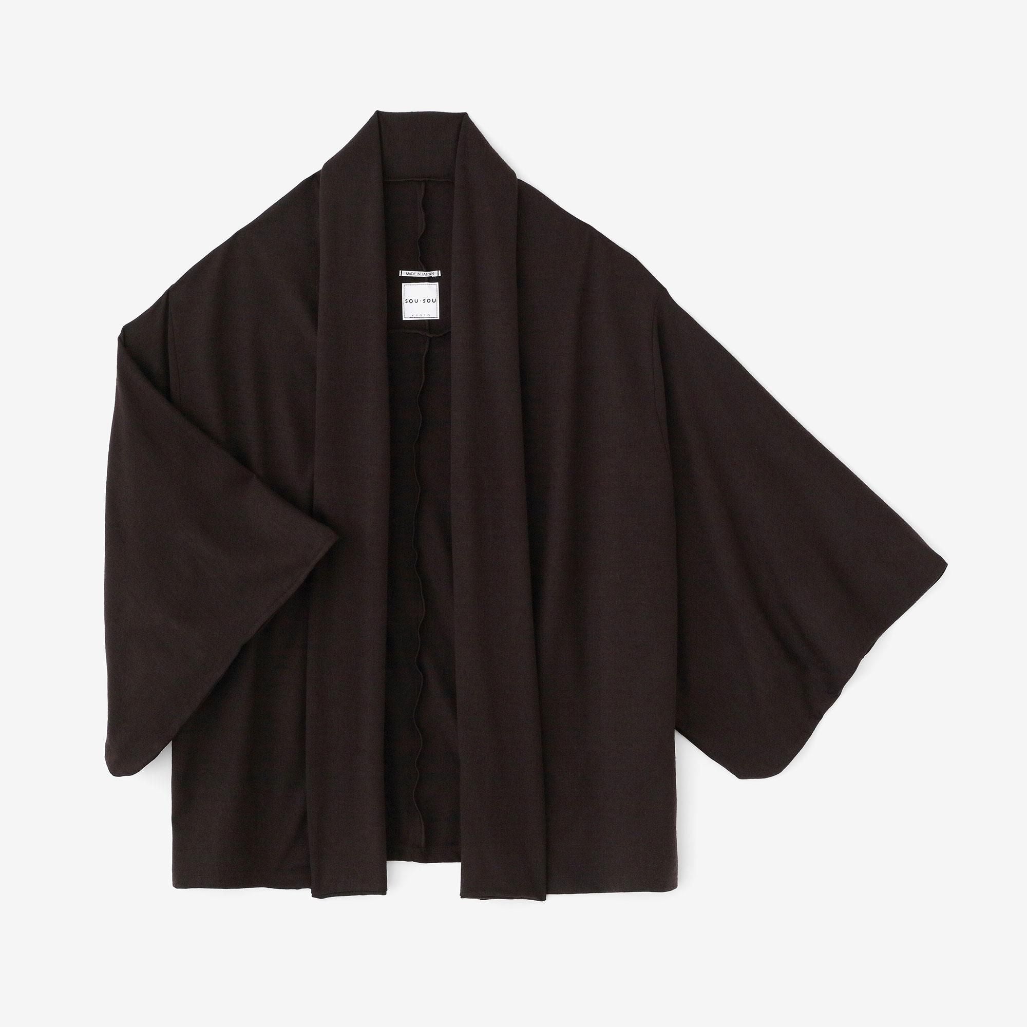 Washable Plain Stitch Wool Kimono Sleeve Cardigan Deep Brown