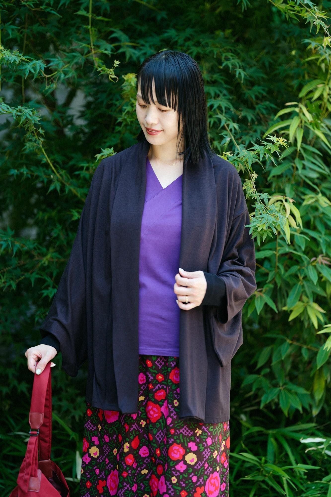 ウォッシャブルウール天竺 小袖莢(こそでさや)/黒茶(くろちゃ)