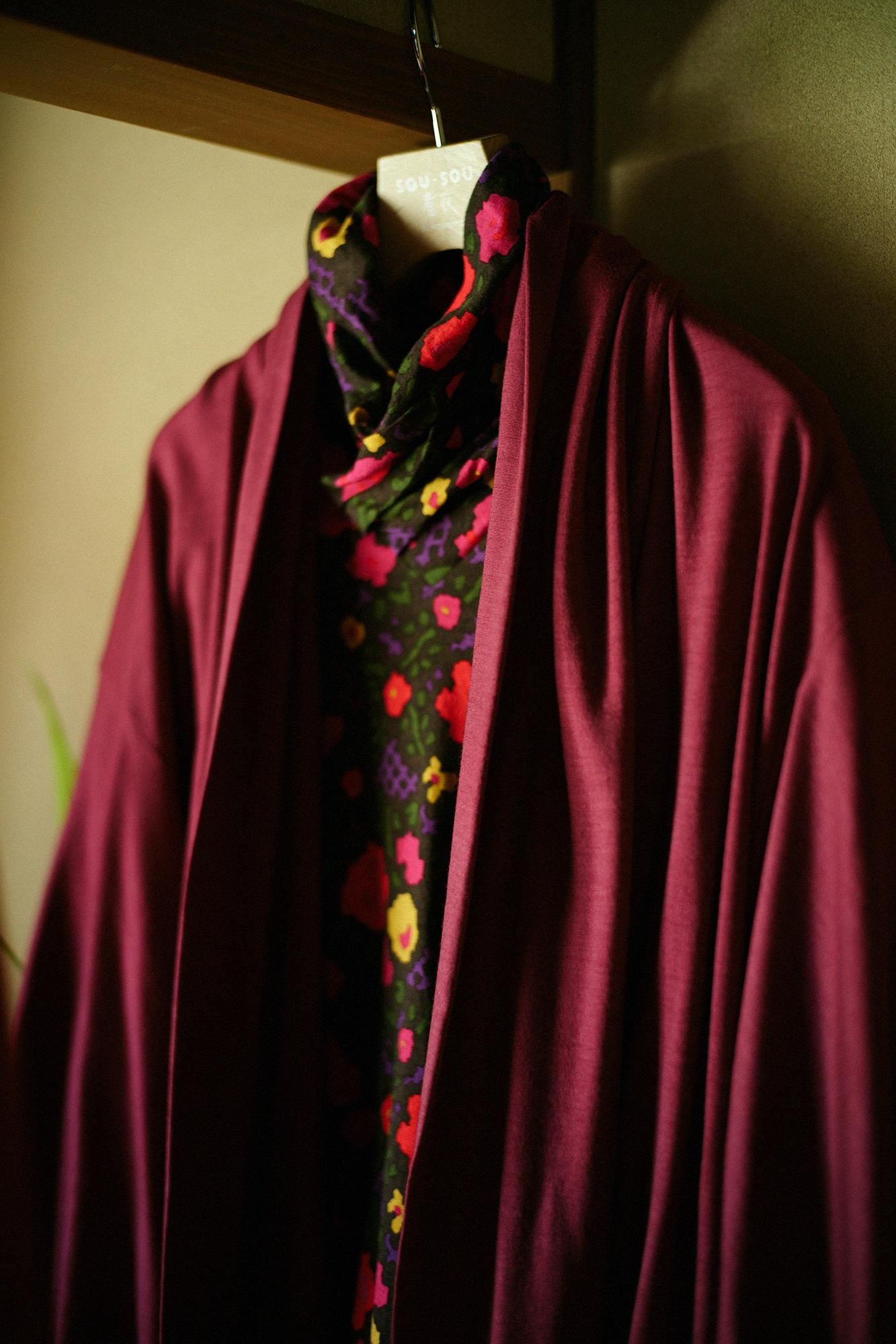 平針織 可洗羊毛小袖莢外套/濃紅色