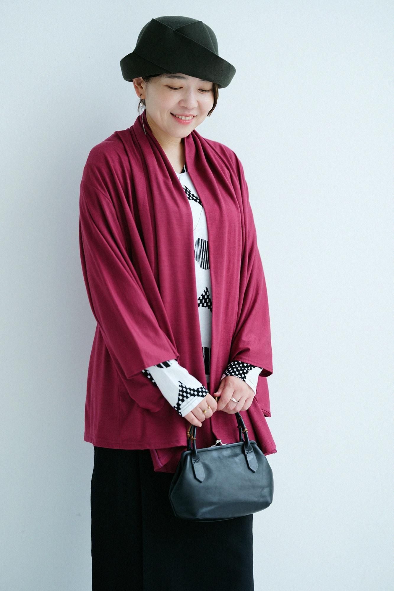 平針織 可洗羊毛小袖莢外套/濃紅色