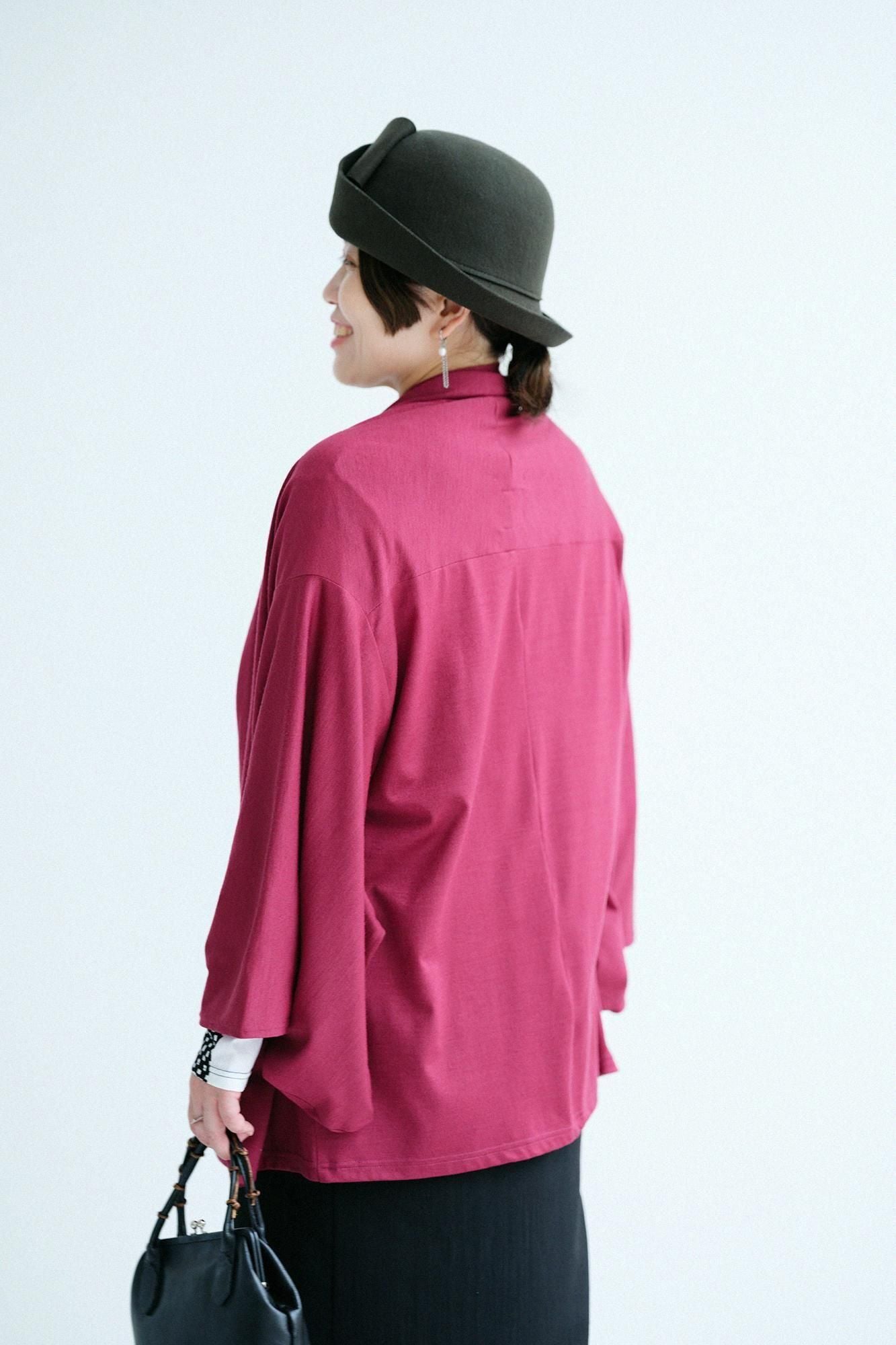 平針織 可洗羊毛小袖莢外套/濃紅色