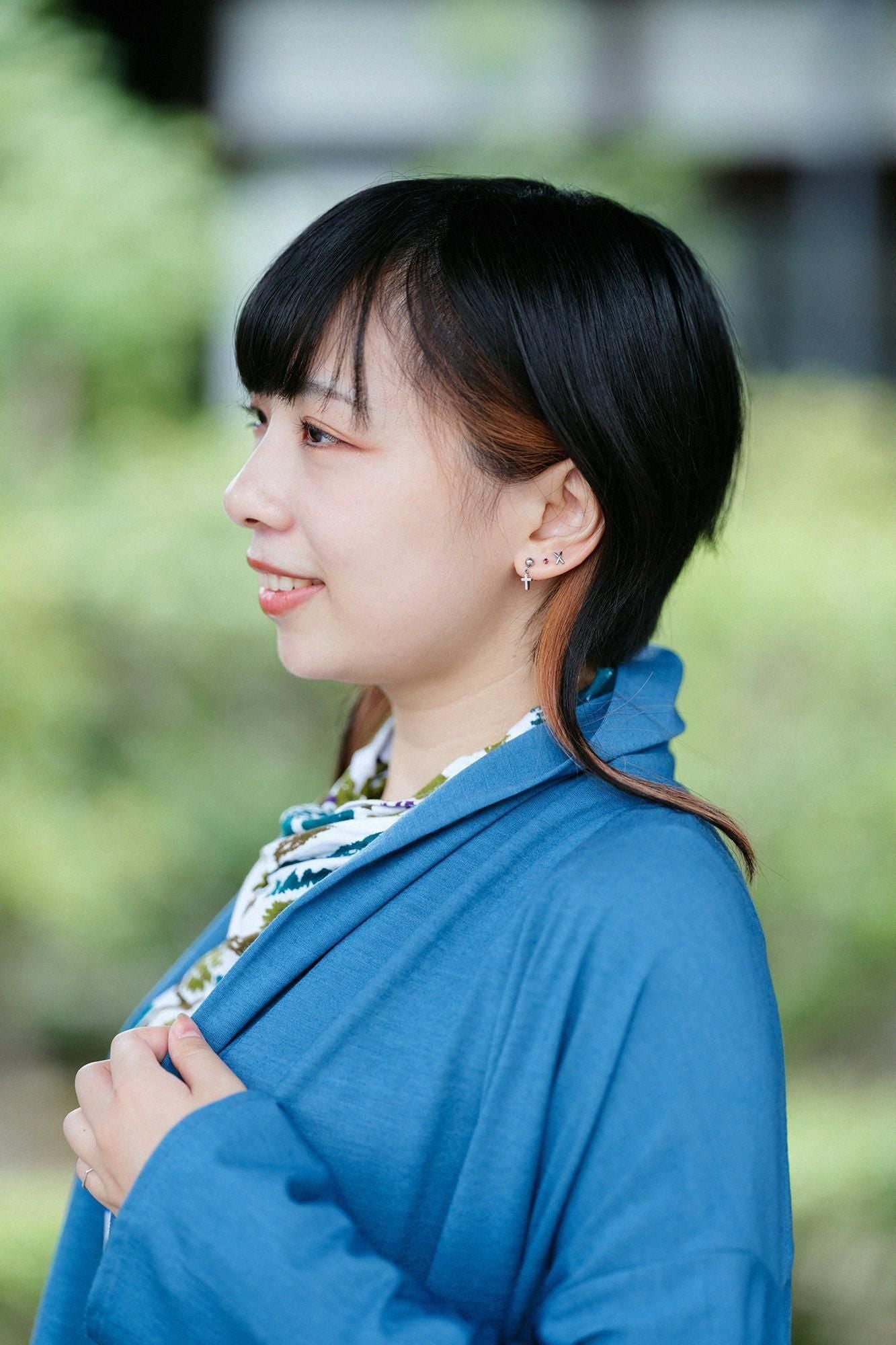 Washable Plain Stitch Wool Kimono Sleeve Cardigan / Pale Indigo