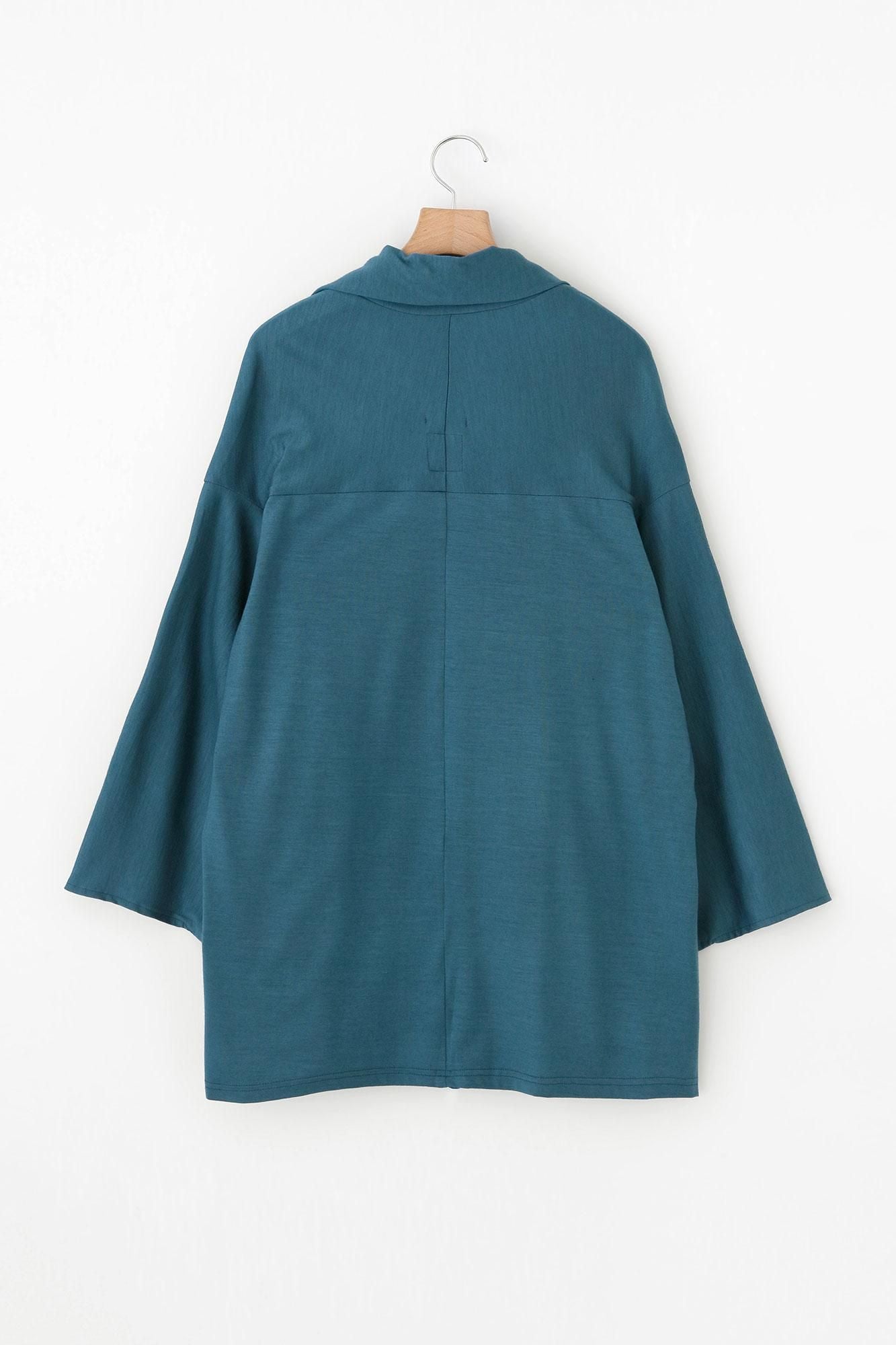 Washable Plain Stitch Wool Kimono Sleeve Cardigan / Pale Indigo