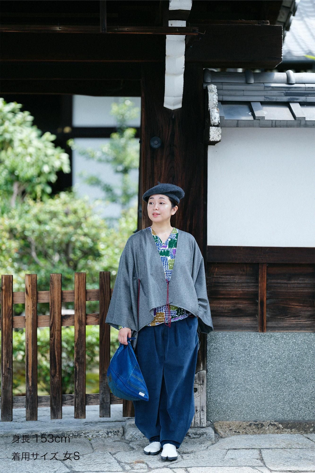 【net限定】コール天 畝(うね) 二ノ襞(にのひだ)もんぺ つぼみ/褐返(かちがえし)