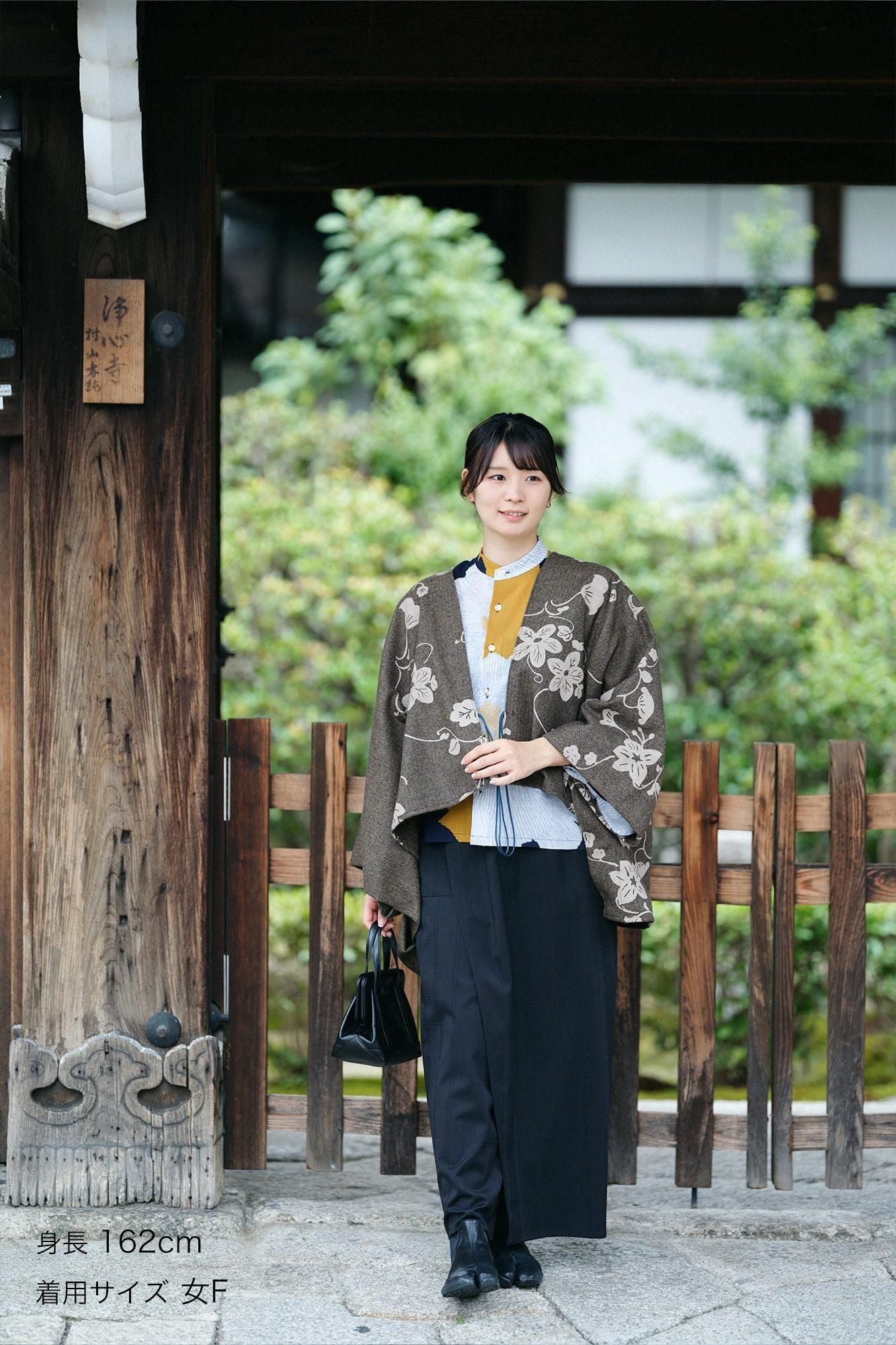 粗花呢千鳥格紋織如月披風斗篷 短版/優美和留白 朽葉色