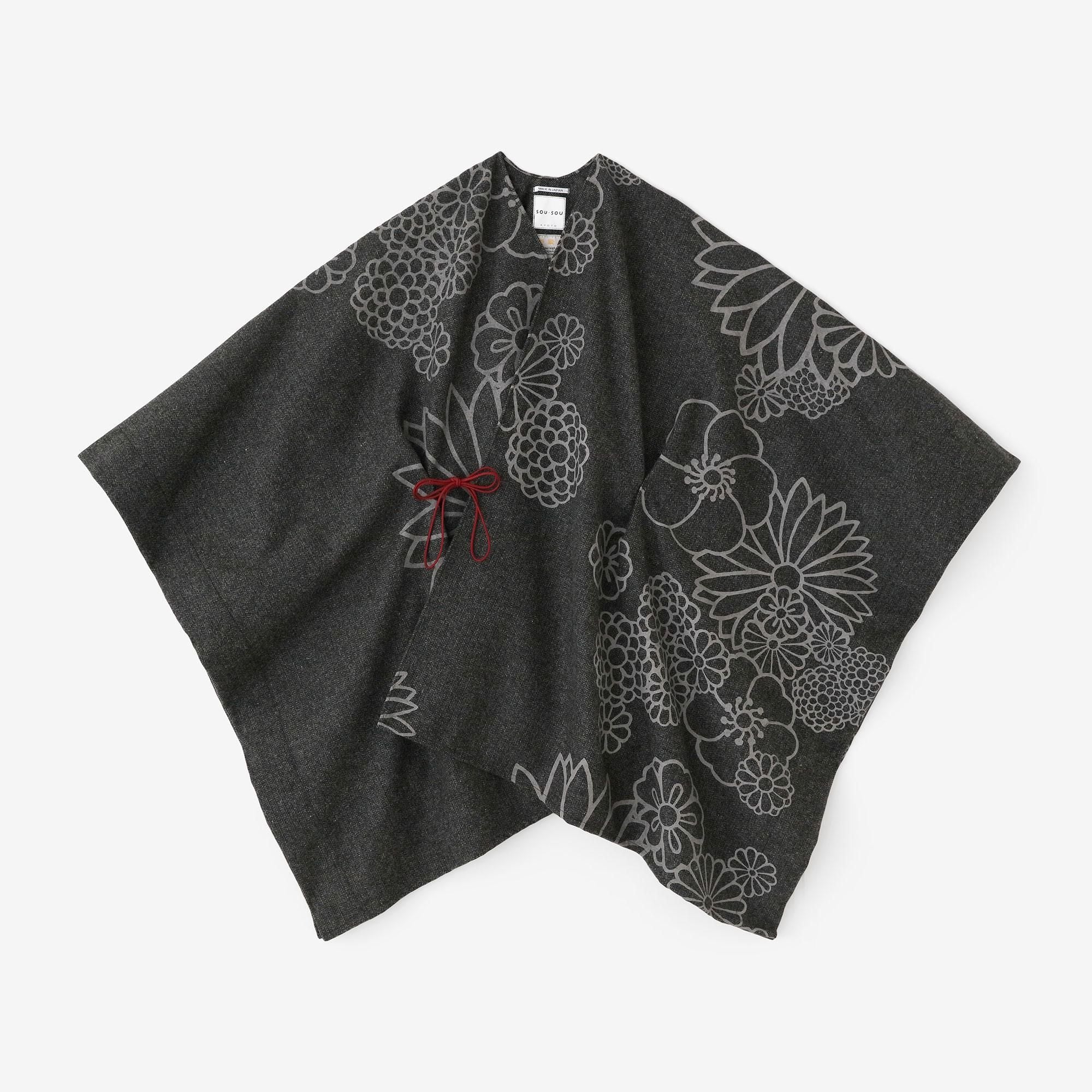 粗花呢千鳥格紋織 如月披風斗篷/金襴緞子和留白墨色