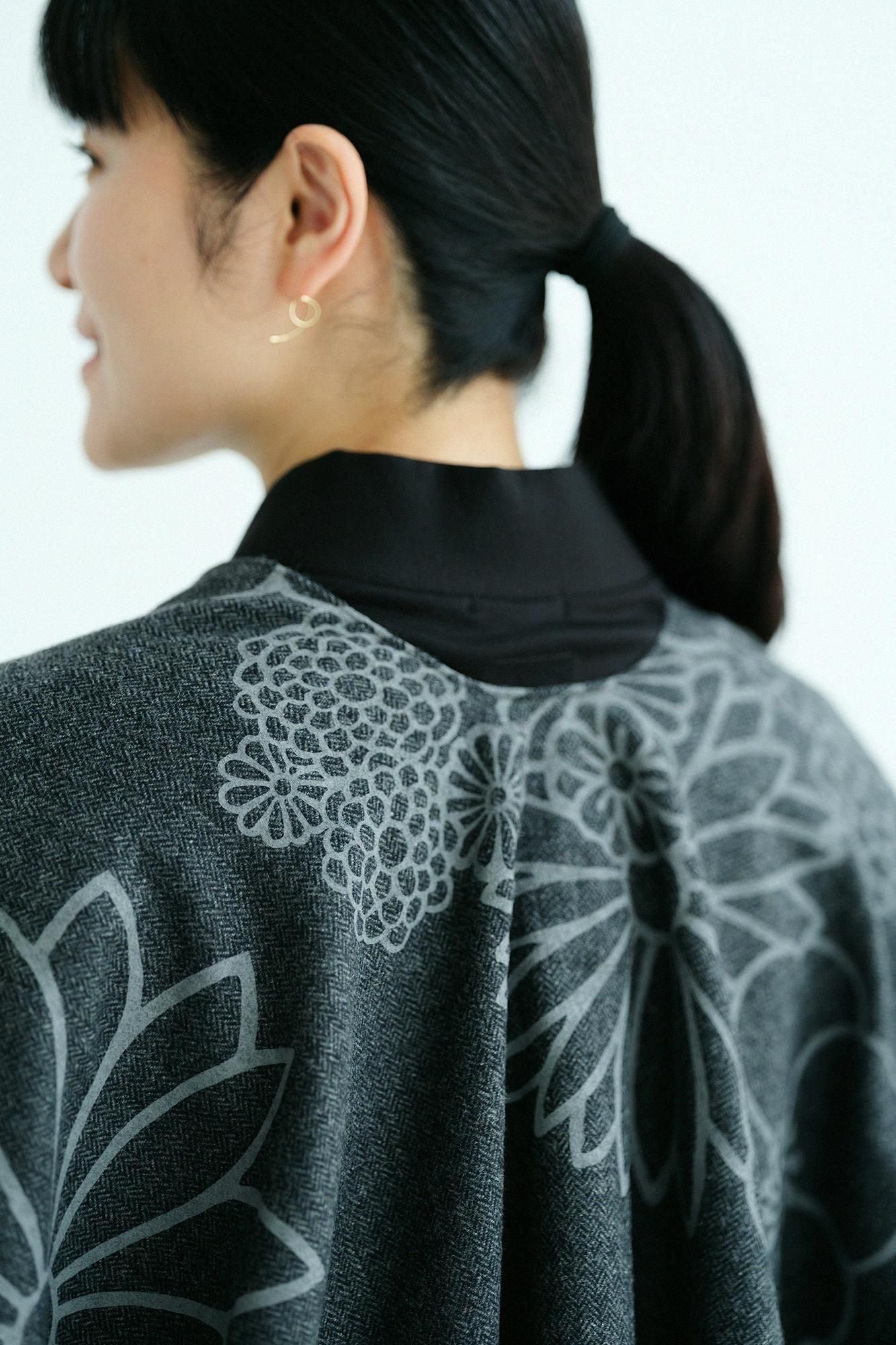 粗花呢千鳥格紋織 如月披風斗篷/金襴緞子和留白墨色