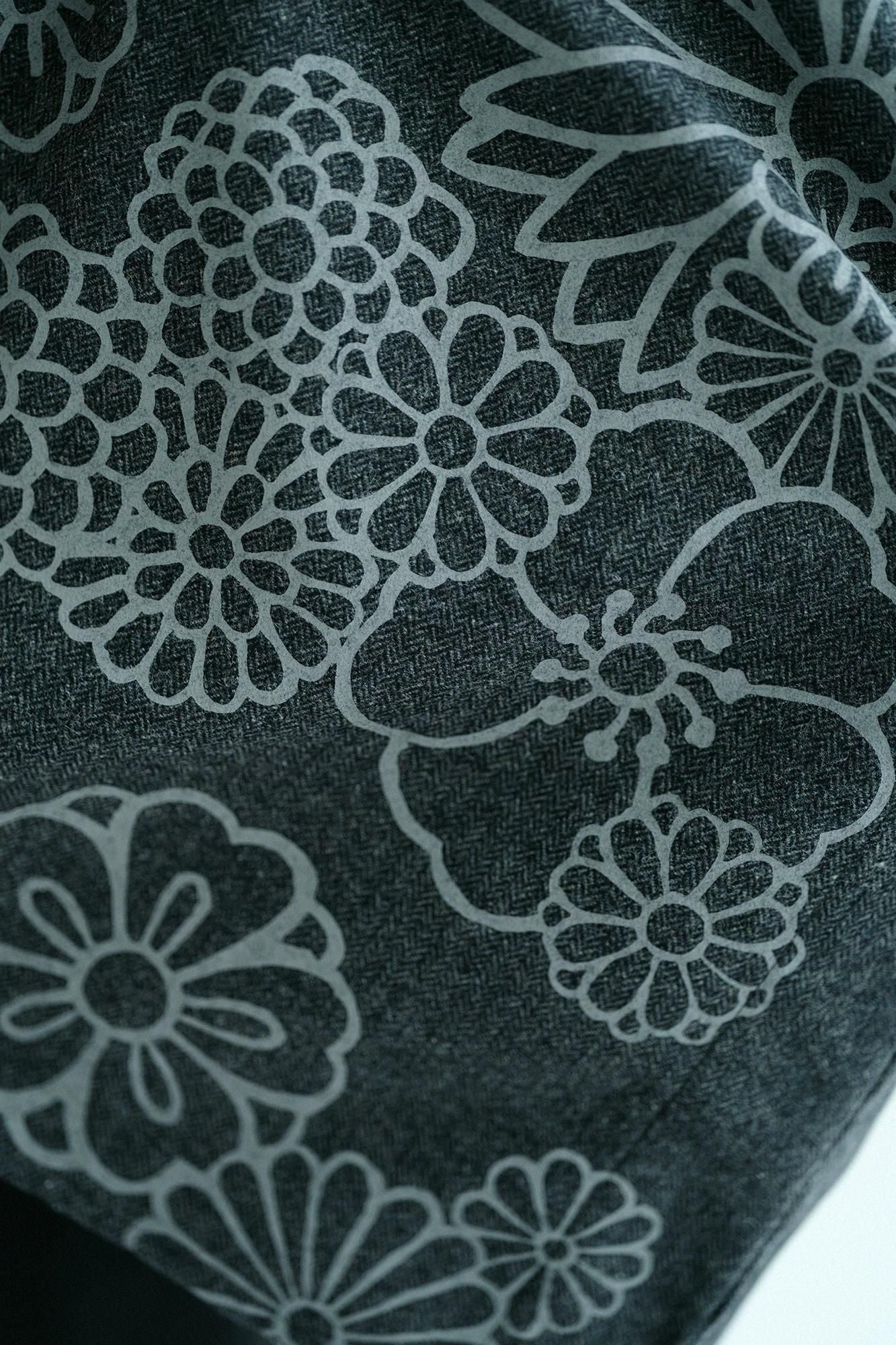 粗花呢千鳥格紋織 如月披風斗篷/金襴緞子和留白墨色