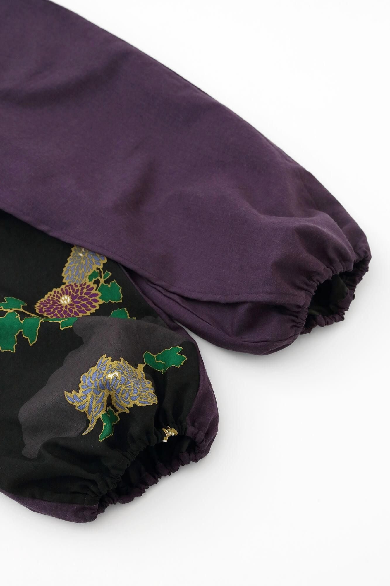 モスリン 手柄寛衣下(たかみかんいした) 片身替わり(かたみがわり) 2.0/濃紫(こきむらさき)×雲取り(くもどり)に菊