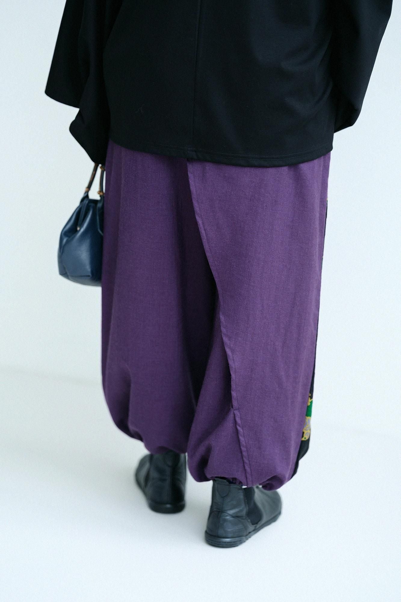 モスリン 手柄寛衣下(たかみかんいした) 片身替わり(かたみがわり) 2.0/濃紫(こきむらさき)×雲取り(くもどり)に菊