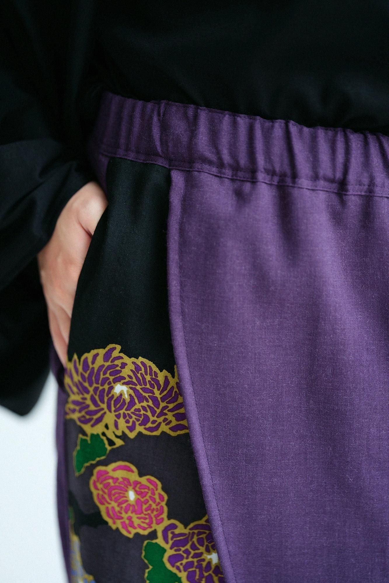 モスリン 手柄寛衣下(たかみかんいした) 片身替わり(かたみがわり) 2.0/濃紫(こきむらさき)×雲取り(くもどり)に菊