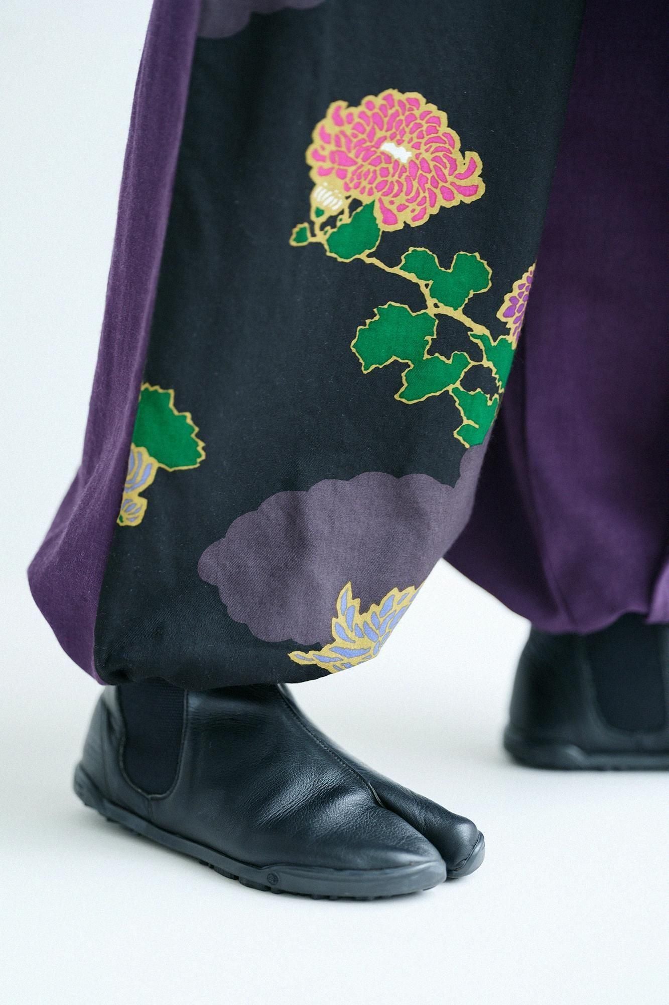 モスリン 手柄寛衣下(たかみかんいした) 片身替わり(かたみがわり) 2.0/濃紫(こきむらさき)×雲取り(くもどり)に菊