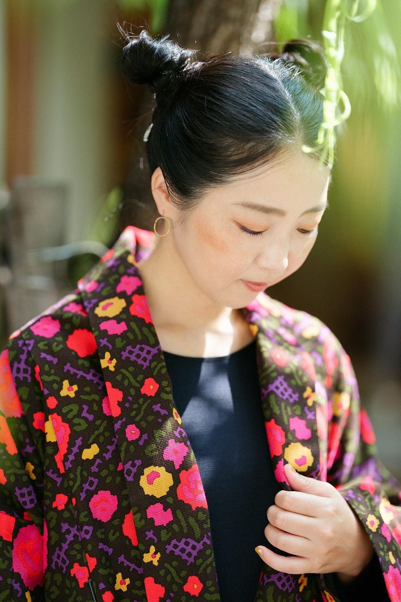 Dobby Weave Triangular Sleeve Short Coat Single Layer / Rose