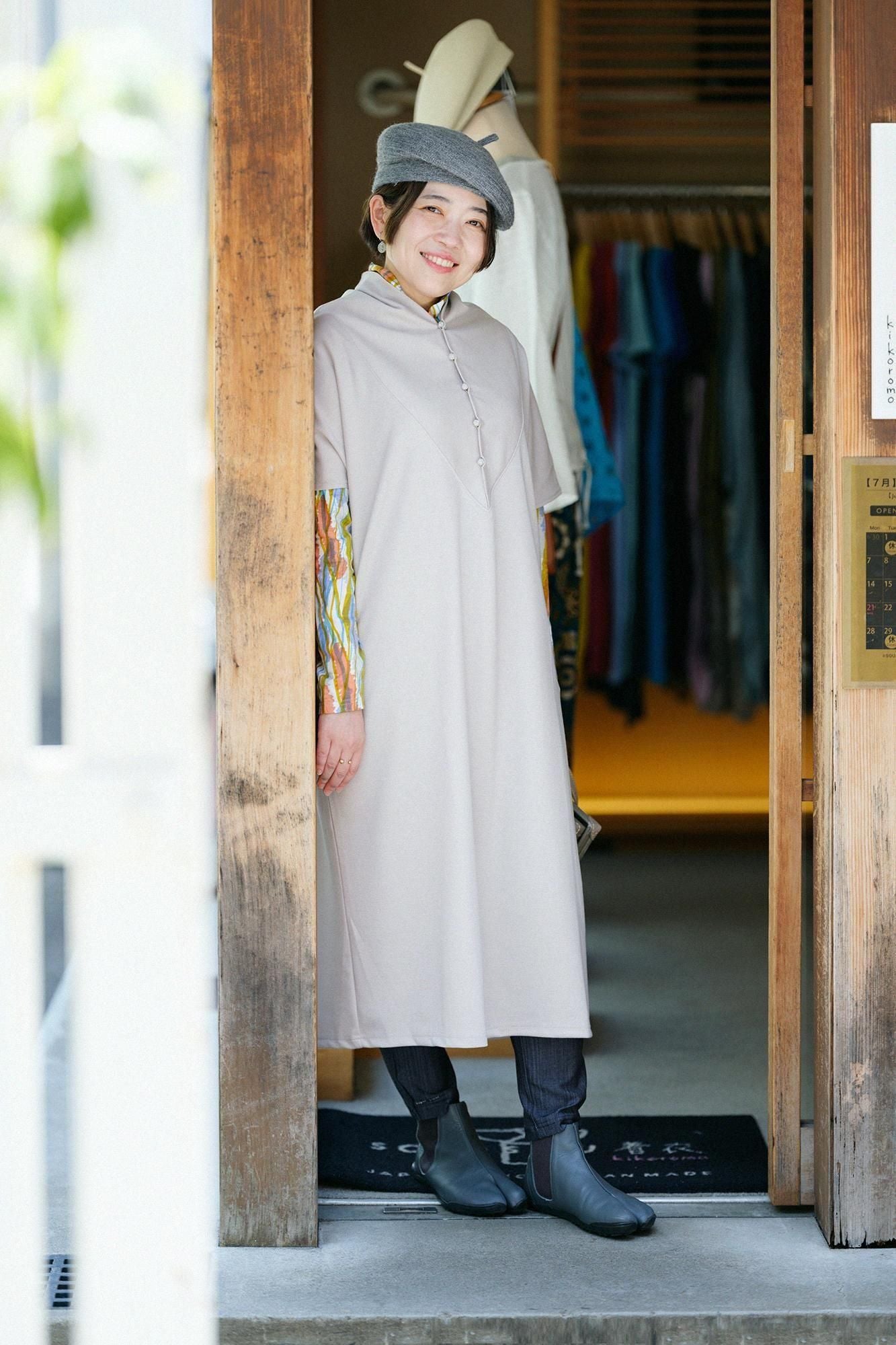 羊毛混紡 雙面編 太夫背心洋裝/灰白色