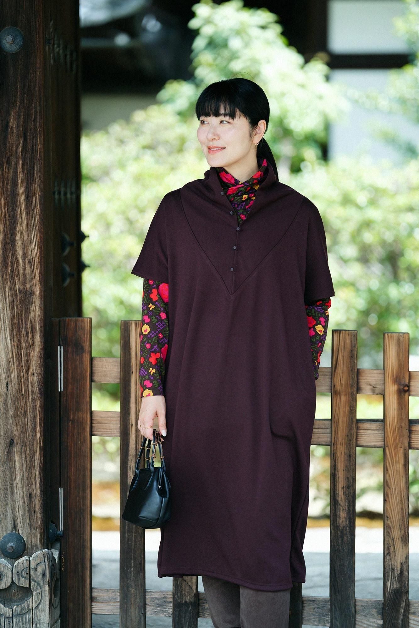 羊毛混紡 雙面編 太夫背心洋裝/深棕色